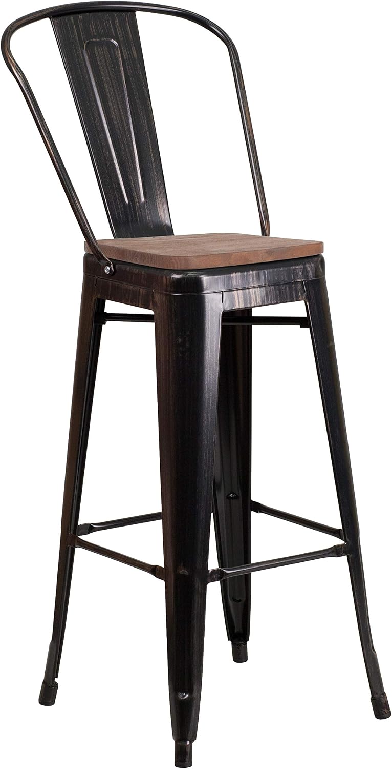 Flash Furniture 30 in Metal Barstool with Back, Blue | Commercial Grade, Removable Back, Indoor/Outdoor Use