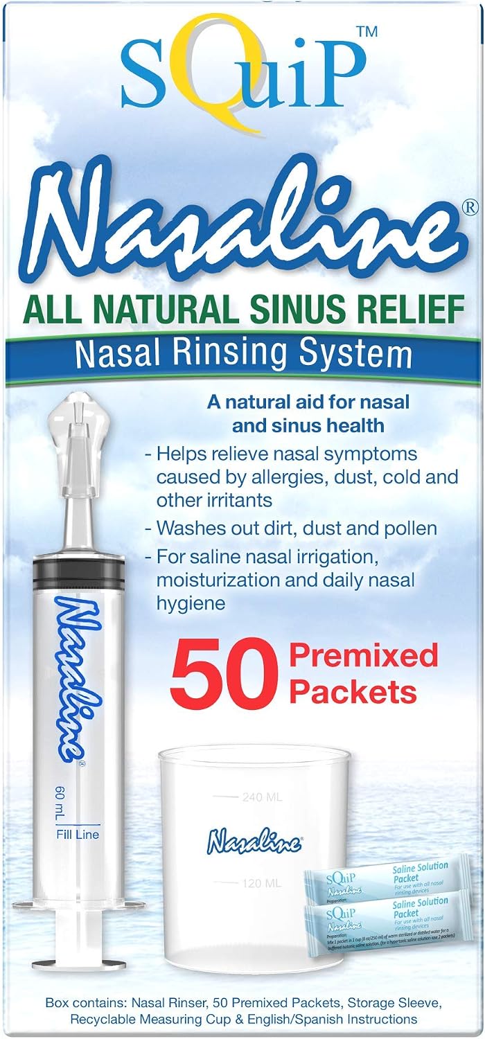 Squip Nasaline Nasal Rinsing Kit with 50 Premixed Saline Packets