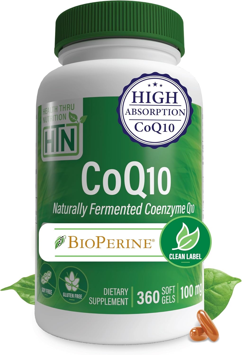Health Thru Nutrition CoQ-10 100mg with BioPerine 120 Softgels | High Absorption Naturally Fermented USP Grade Coenzyme Q10 Supplement | 3rd Party Tested | Heart Health and Energy Support | High Absorption Naturally Fermented USP Grade Coenzyme Q10 Suppl…