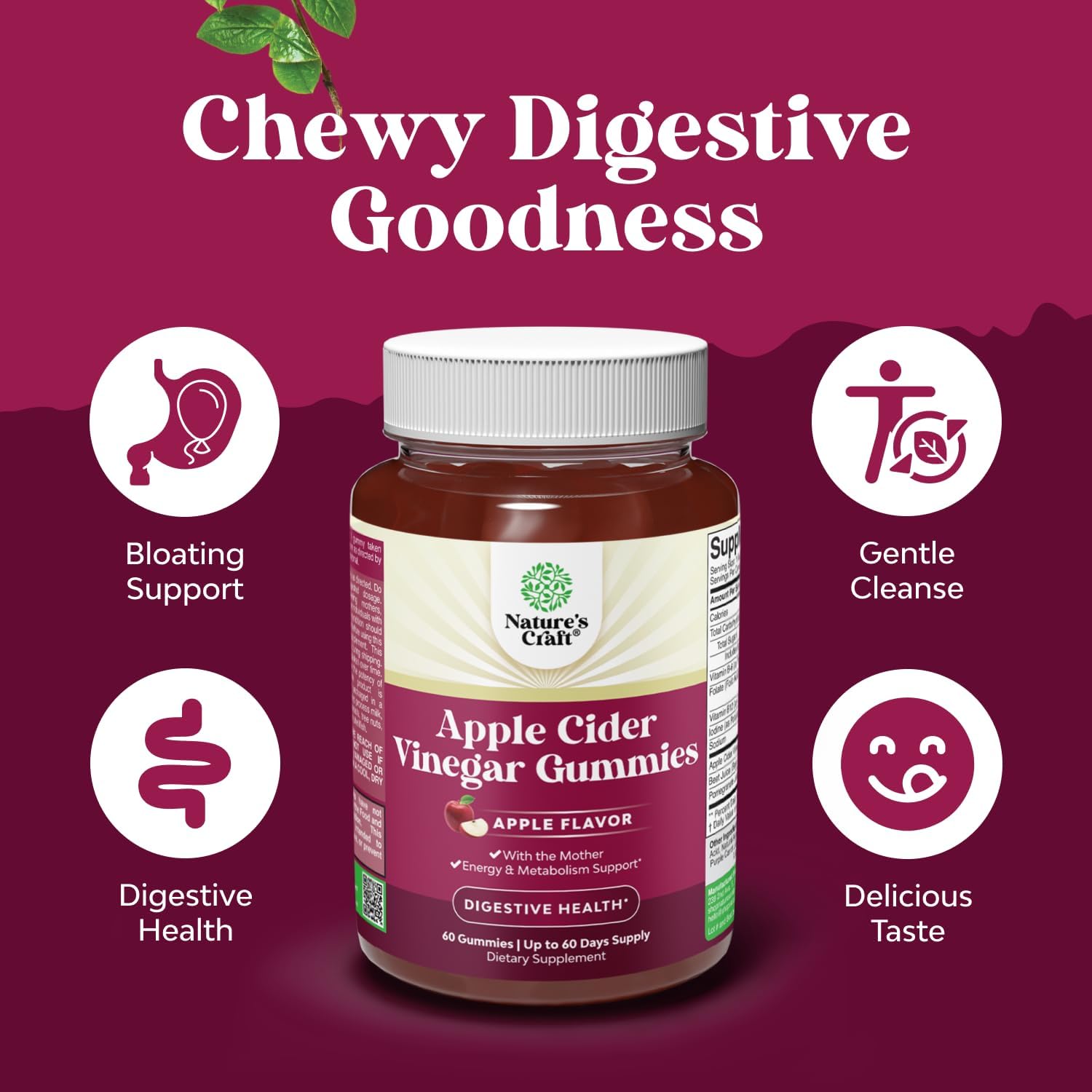 Apple Cider Vinegar Gummies - Energy and Metabolic Support - 60 Count