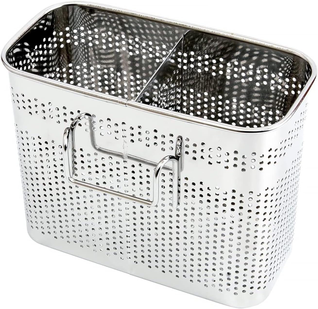 Kitchen Utensils Chopsticks Holder Drying Rack Basket with Hooks 2 Divided Compartments Quality Stainless Steel Large L5.4 X H4.3 X W2.6