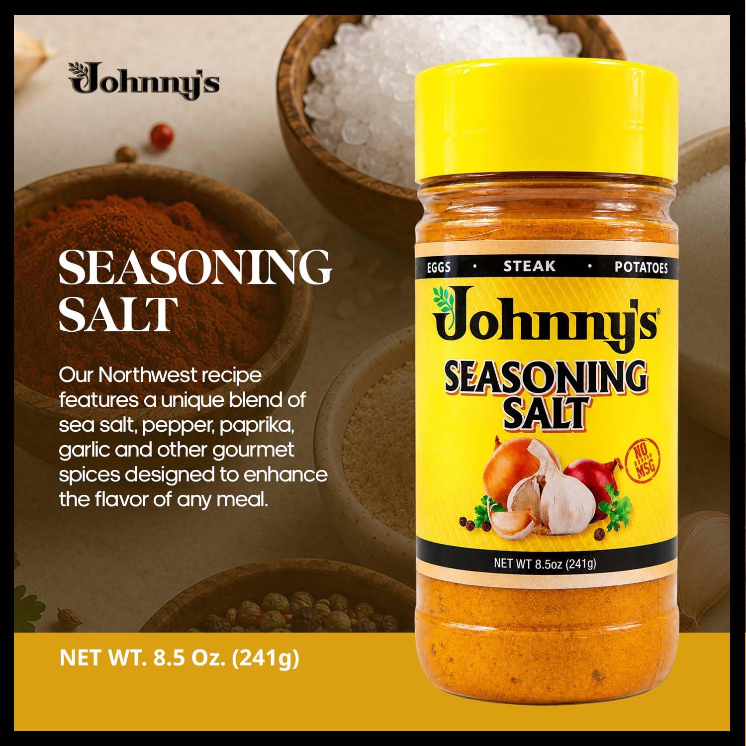 Johnny's - Fine Seasoning Salt - 8.5 oz | Classic All-Purpose Seasoning, Great For Meats, Vegetables, Fries, Soups, Grilling