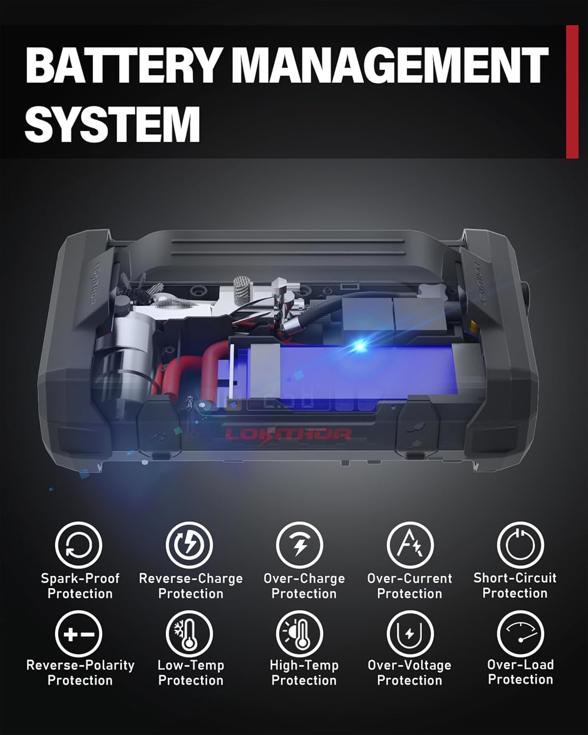 LOKITHOR JA300 Jump Starter with Air Compressor(7.0L Gas & 4.5L Diesel) | 1500A 12V Portable Jumper Box | 150PS 35LPM Tire Inflator, Digital Display
