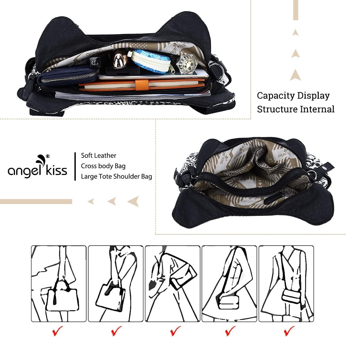 Angelkiss Hobo Purses and handbags for Women Satchel Handbag Women Purses Large Daily Shoulder Bags