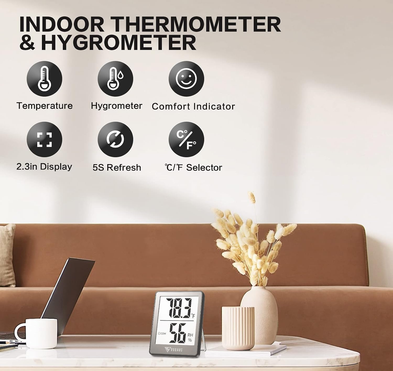 DOQAUS 3 Pack Digital Hygrometer Indoor Thermometer Humidity Monitor Black