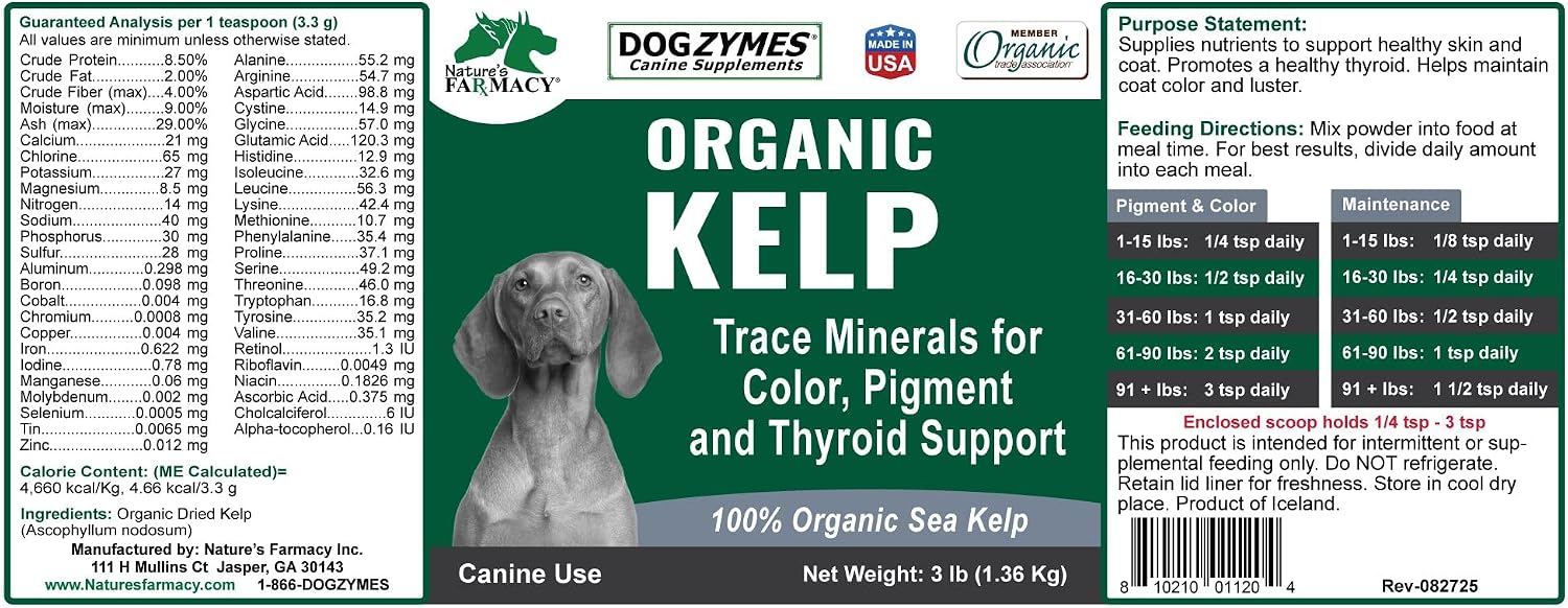 Dogzymes Organic Norwegian Kelp for Pets, a Valuable Nutrition Source Rich in Iodine to Support Gland Function, Especially The Thyroid (3 Pound)