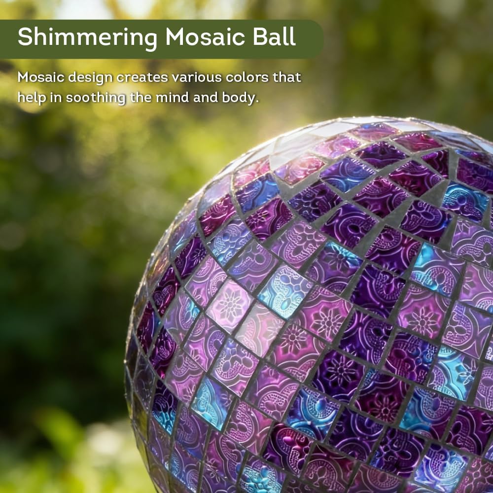 Lily's Home Colorful Mosaic Glass Gazing Ball, Designed with a Stunning Holographic Petal Mosaic Pattern to Bring Color and Reflection to Any Home and Garden, Red and Gold (10" Diameter)