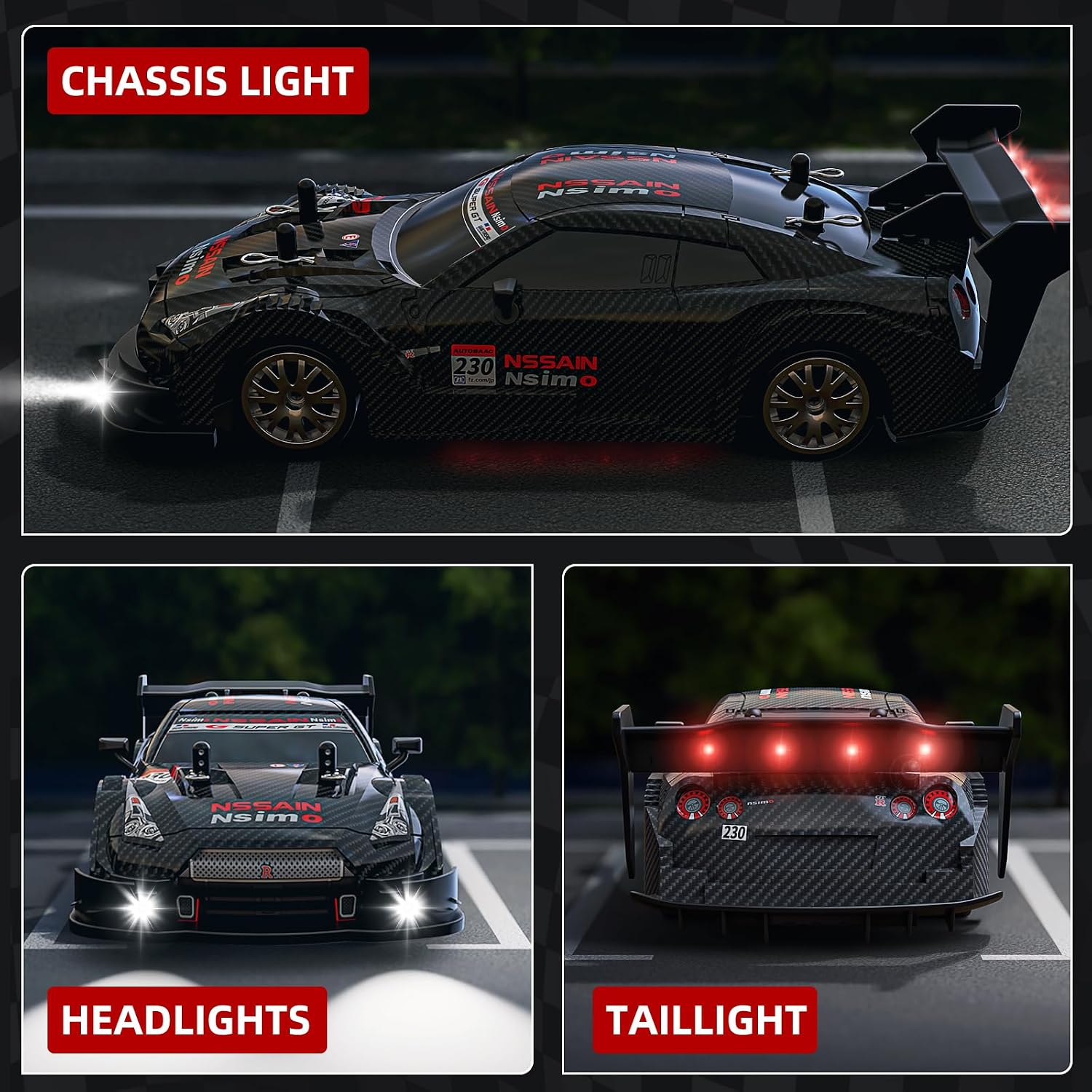 RC Drift Car 1:20, High Speed 4WD Remote Control Car with Cool Lighting, 30km/h Racing RC Drifting Cars, Gifts for Adults, for Drift and Race