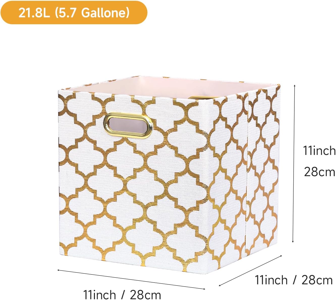 Posprica Storage Bins, Storage Cubes,13×13 Fabric Drawers Organizer Basket Boxes Containers (13×13×13/4pcs, Cream/gold geometry Pattern)