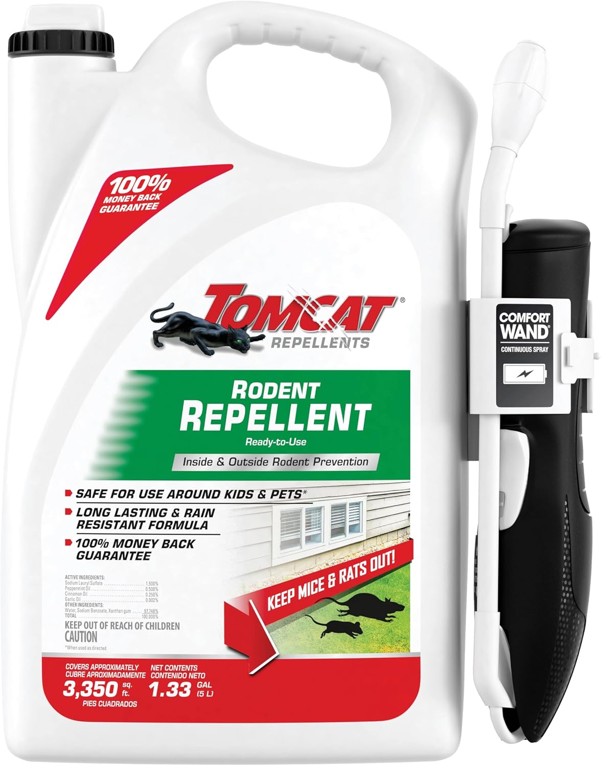 Tomcat Repellents Rodent Repellent Ready-to-Use with Comfort Wand, 1 gal. | For Indoor and Outdoor Mouse and Rat Prevention, Peppermint Oil Spray for Rodents with Cinnamon & Garlic Essential Oils