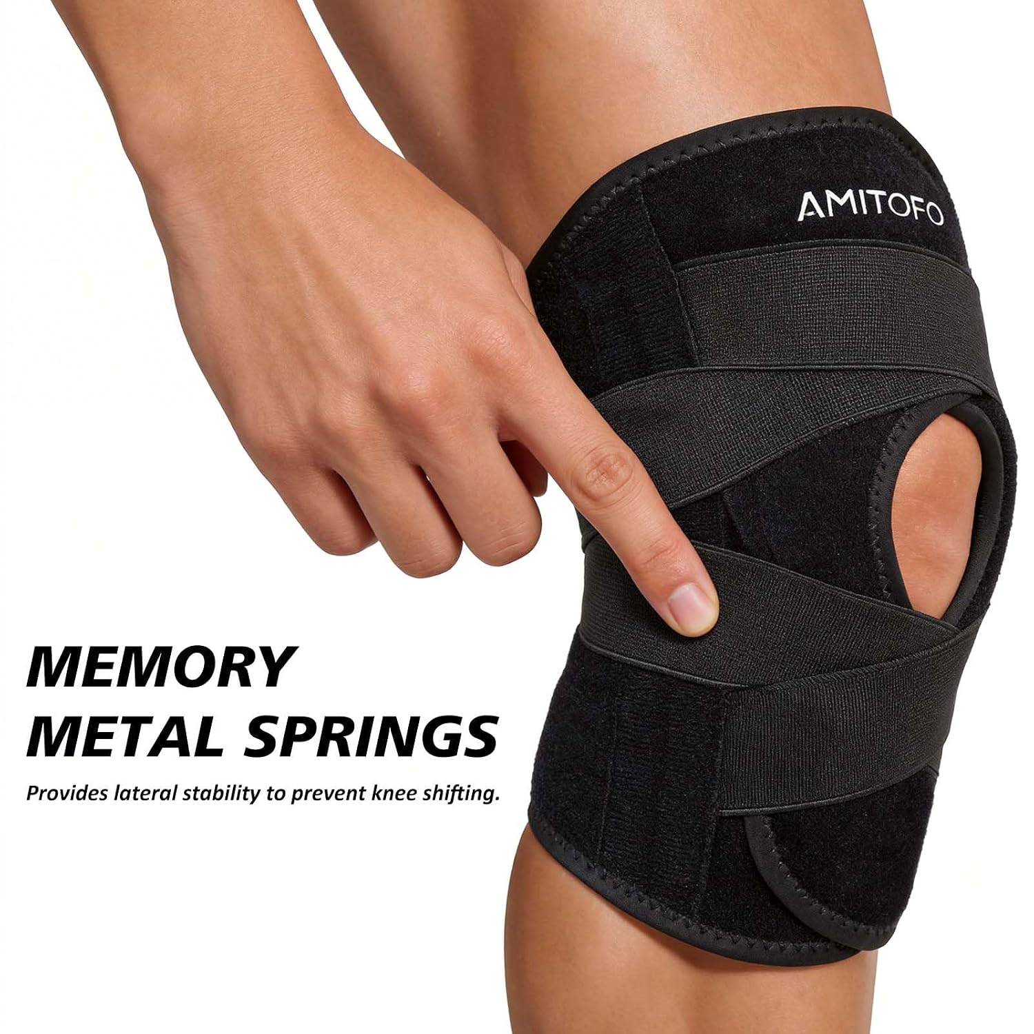 Knee Brace for Meniscus Tear, Spring Stabilizers for ACL MCL Black | Patella Gel Pad, Adjustable Medium Support Brace for Men and Women