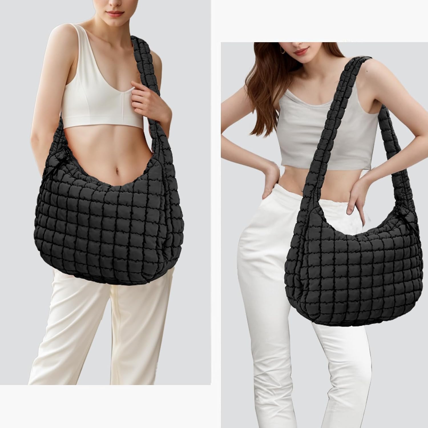 Puffer Tote Bag for Women Large Quilted Puffy Lightweight Carryall Crossbody Tote Bag for Women