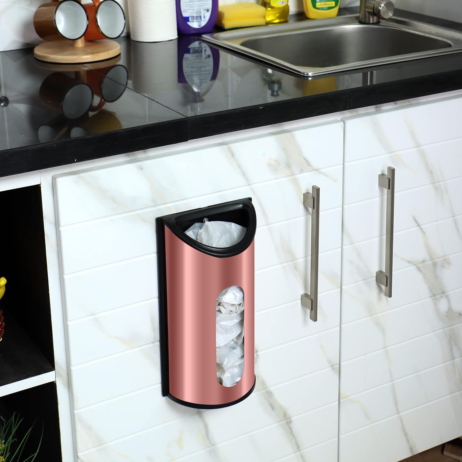 Utopia Kitchen Wall-Mounted Stainless Steel Grocery Bag Holder, Silver | Space-Saving Plastic Bag Holder for Kitchen, Pantry or Cabinet, Reusable Plastic Bag Organizer