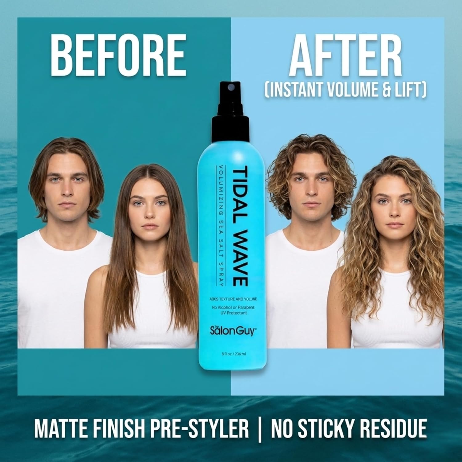 THESALONGUY Tidal Wave Sea Salt Spray for Hair – Volumizing & Texturizing Beach Wave Spray for Men & Women | Matte Finish, Light Hold