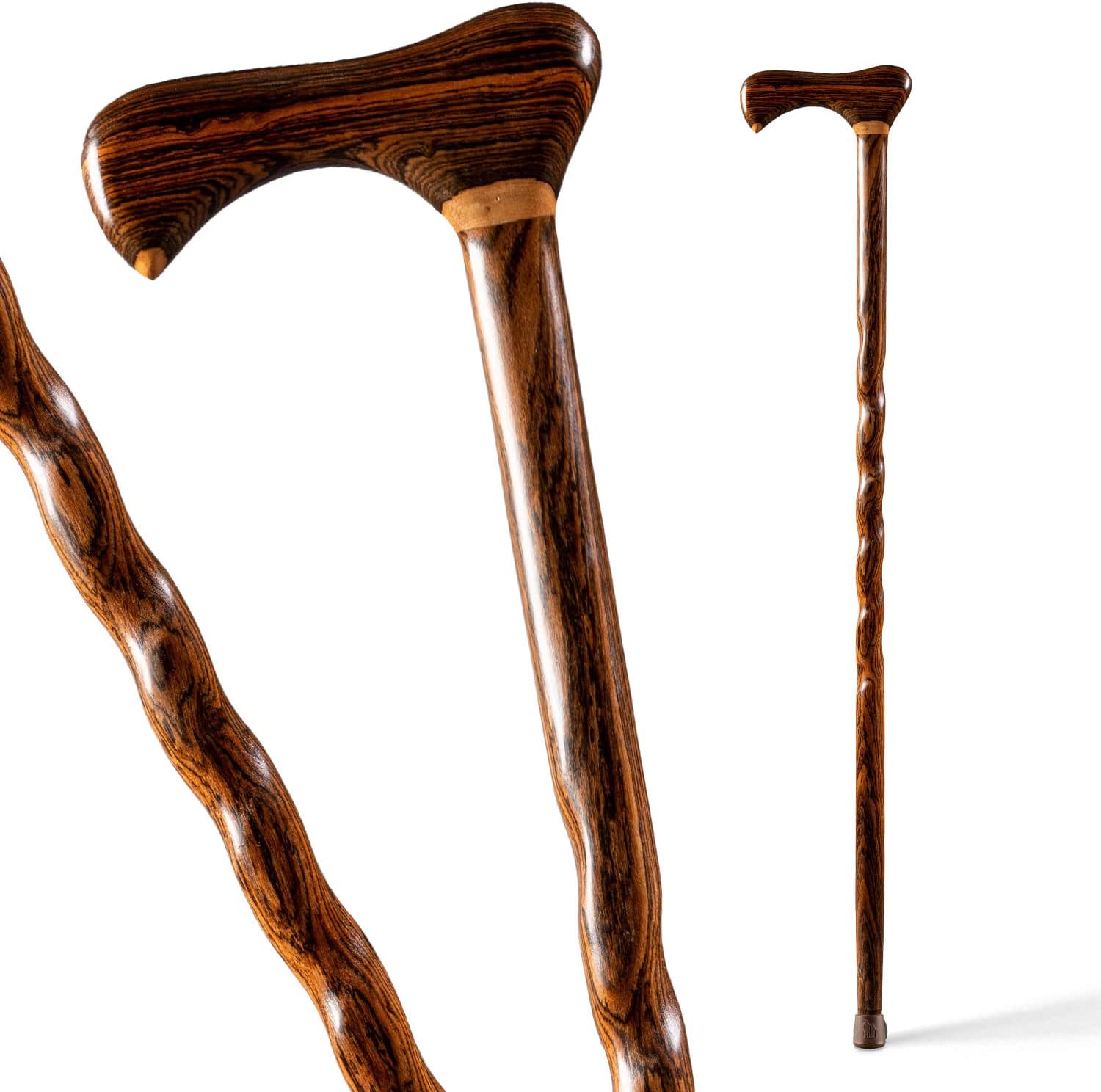 Brazos Handcrafted Wood Walking Cane, Twisted Cocobolo, Derby Style Handle, for Men & Women, Made in the USA, 37"