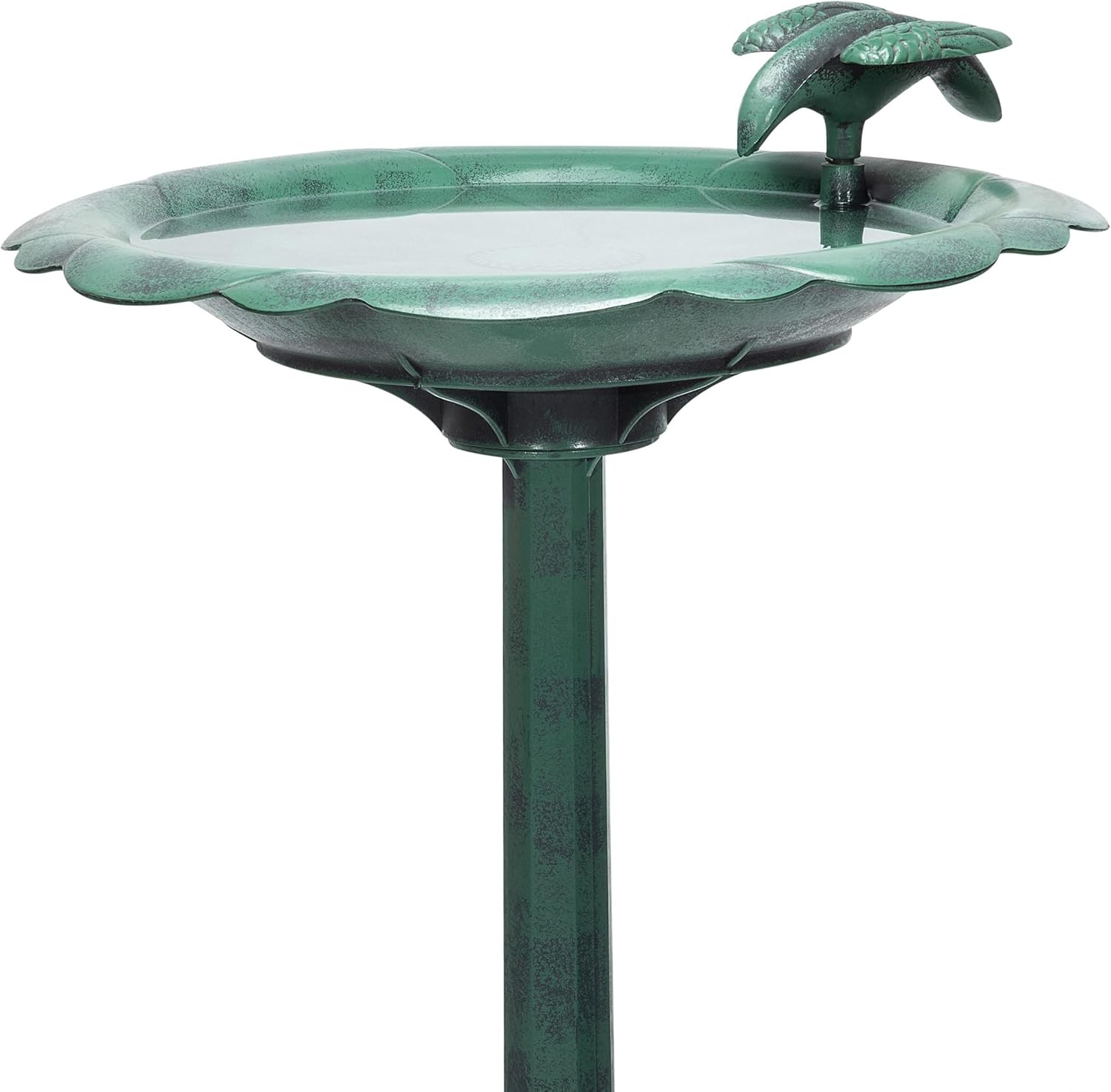 Alpine Corporation TEC116 Outdoor Aged Green Pedestal Birdbath with Scrollwork, 28" Tall, Green