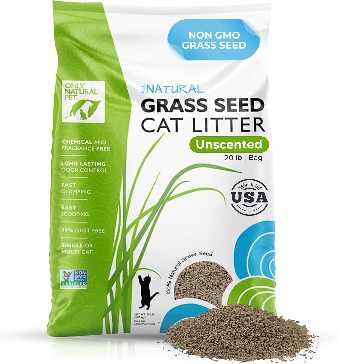 Only Natural Pet - Fast Clumping Cat Litter Non GMO Kitty Litter, Single or Multi Cat, Unscented - 20 lb Bag