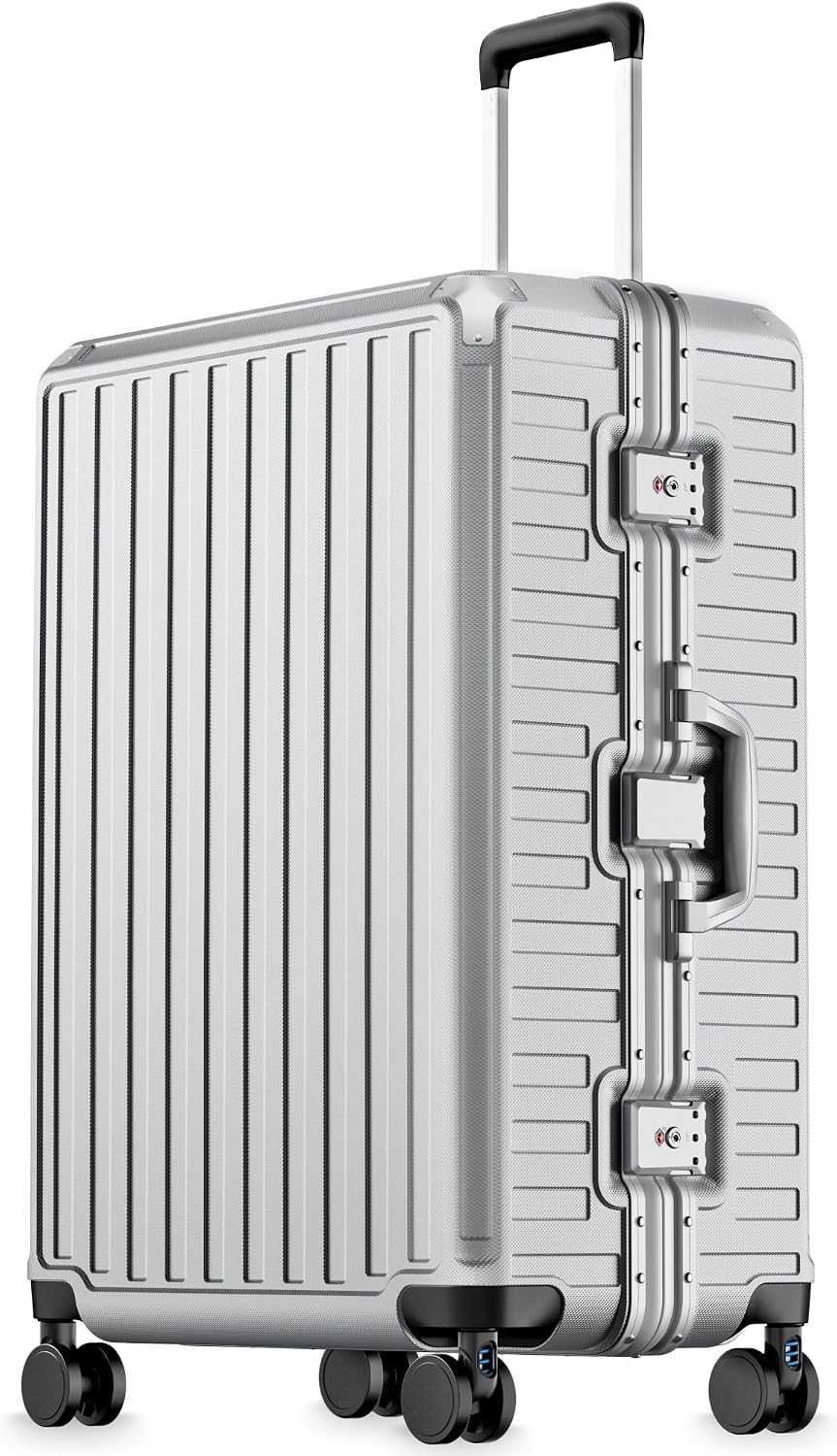LUGGEX Zipperless Checked Suitcase, Aluminum Frame, Charcoal Metallic, 28" | Checked Luggage, 100% PC Hard Shell, 8010S Aluminum Frame, 8 Spinner Wheels, TSA Lock, Hard Shell, ZX-Core