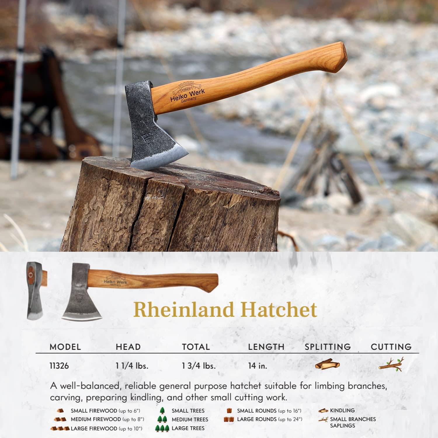 1844 Helko Werk Germany Traditional Hessen Woodworker Felling Axe (13563) | Made in Germany Hand Forged Felling Axe and Cutting Forest Axe for Felling Trees Head 2-3/4 lbs, Handle 28 inches