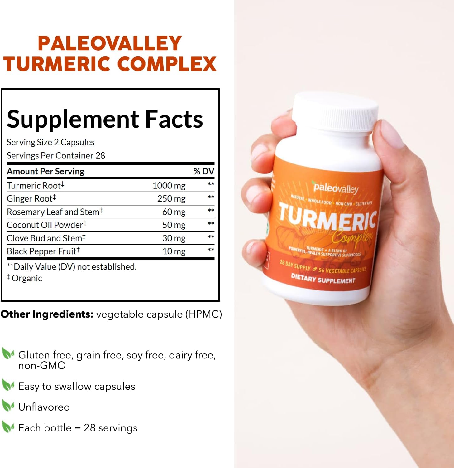 Paleovalley Organic Turmeric Complex, with Ginger & Black Pepper, Superfood