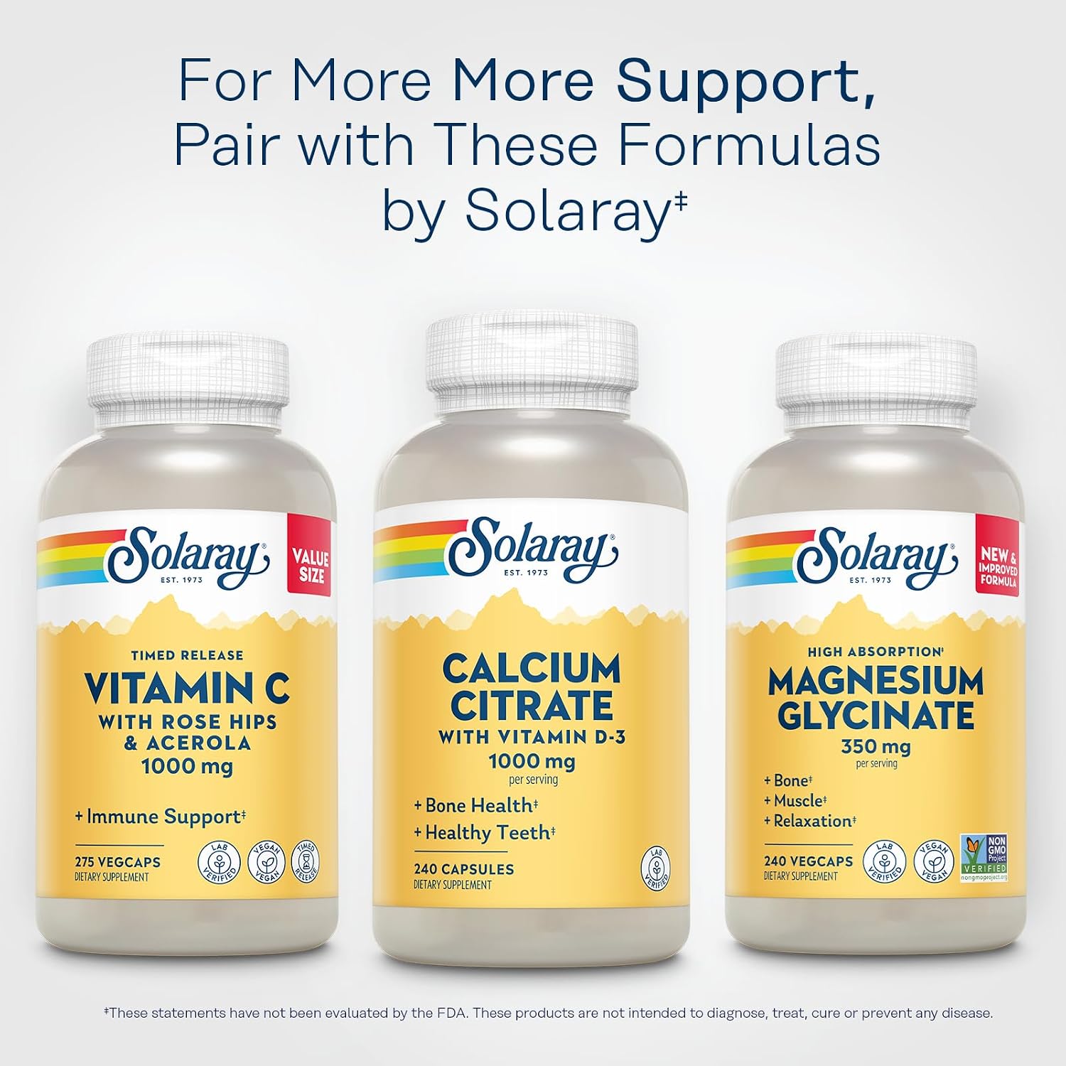 SOLARAY Calcium Citrate with Vitamin D3 1000 mg, 240 Capsules | Bone, Teeth, Muscle & Nerve Support - Gentle Digestion Formula - 60 Servings - Lab Verified