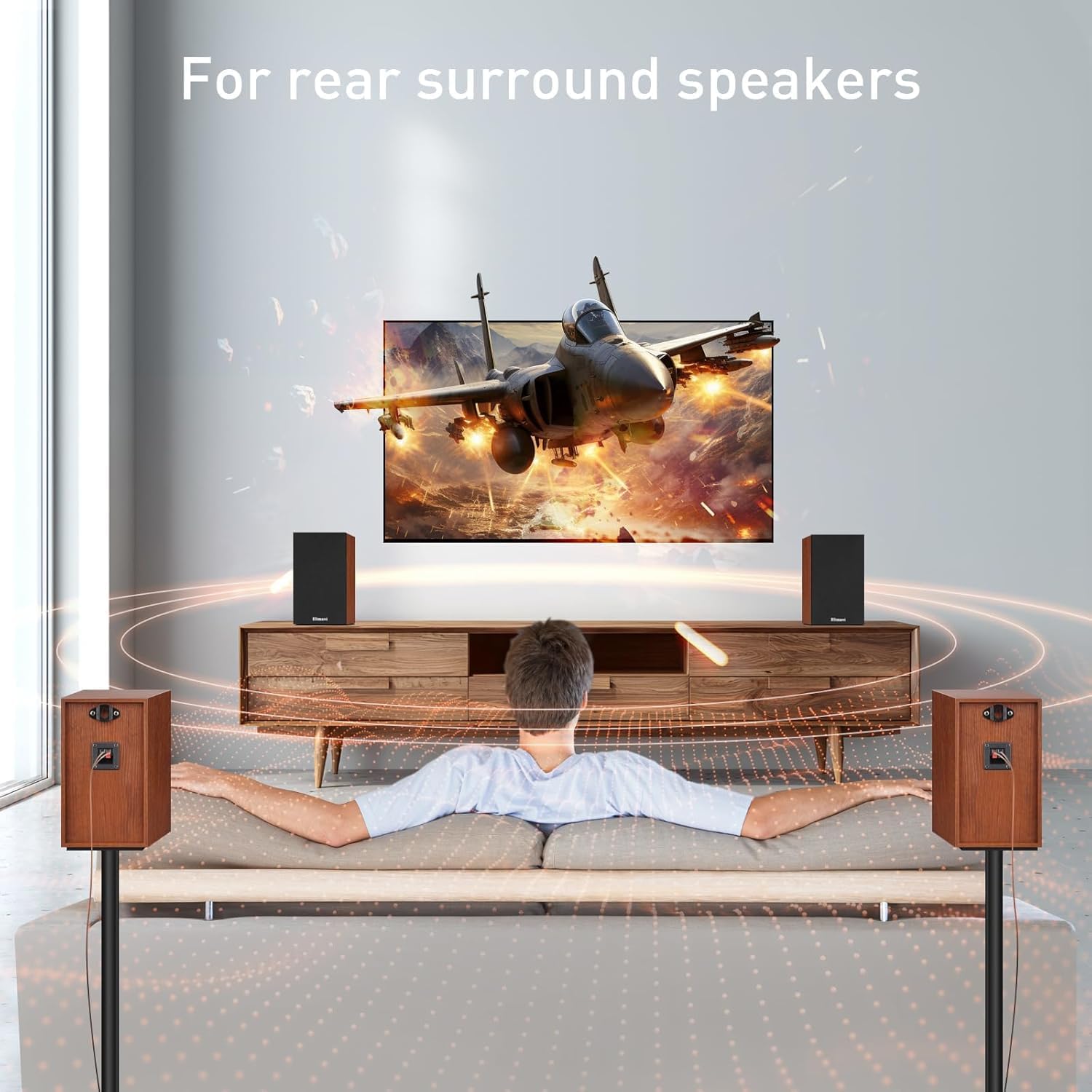 Elimavi Passive Bookshelf Speakers, Requires a Receiver or Amplifier, Brown | 2-Way Design with 4" Woofer & 1" Silk Horn Tweeter, 60Hz Bass, Rear Speakers for Home Theater Surround Sound, Cables included