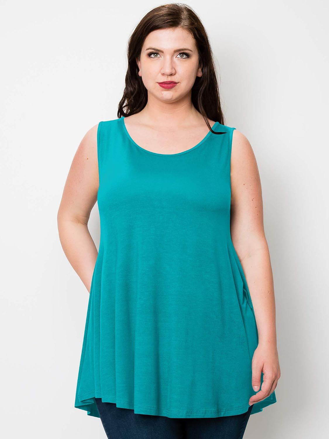 Lock and Love Women Solid Short Sleeve/Sleeveless Tunic for Leggings Swing Tunic Flare Tank Tops S-5XL Plus Size Made in USA