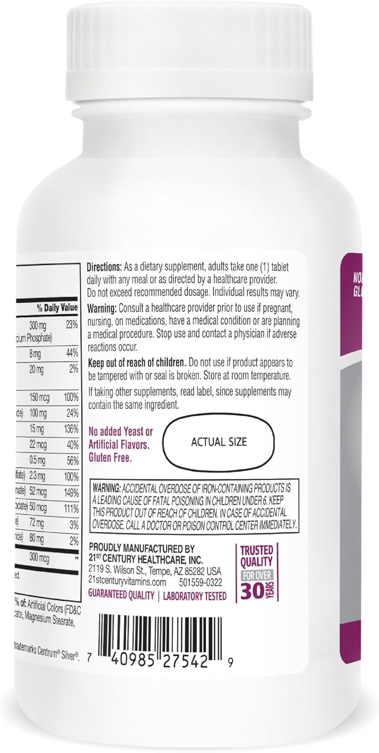 21st Century Sentry Senior Women 50+ Multivitamin, 100 Tablets | Complete Multivitamin & Multimineral, Compare VS. Centrum® SILVER Women 50+, Women 50 Plus, Full-Spectrum Nutrients for Heart
