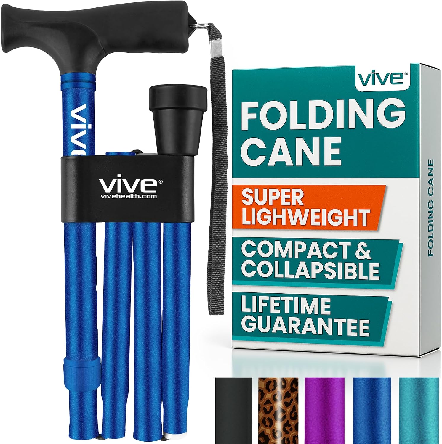 Vive Folding Cane - Foldable Walking Cane for Men, Women - Fold-up, Collapsible, Lightweight, Adjustable, Portable Hand Walking Stick - Balancing Mobility Aid - Sleek, Comfortable | Lightweight, Adjustable, Portable Hand Stick Balancing Mobility Aid Slee…