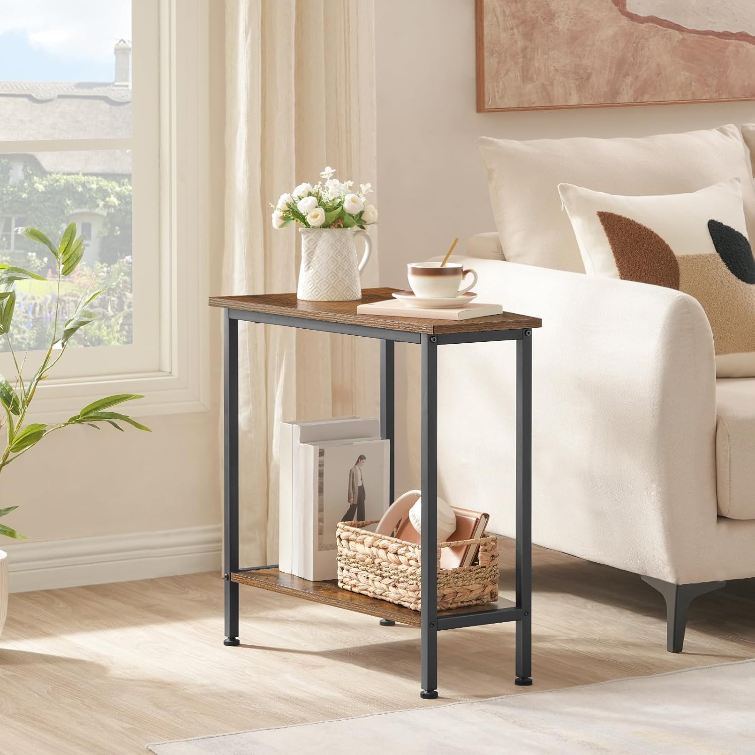 HOOBRO Wedge End Table, Recliner Wedge Side Table with Storage, Industrial Triangle Accent Table for Small Space, Corner, Living Room, Apartment