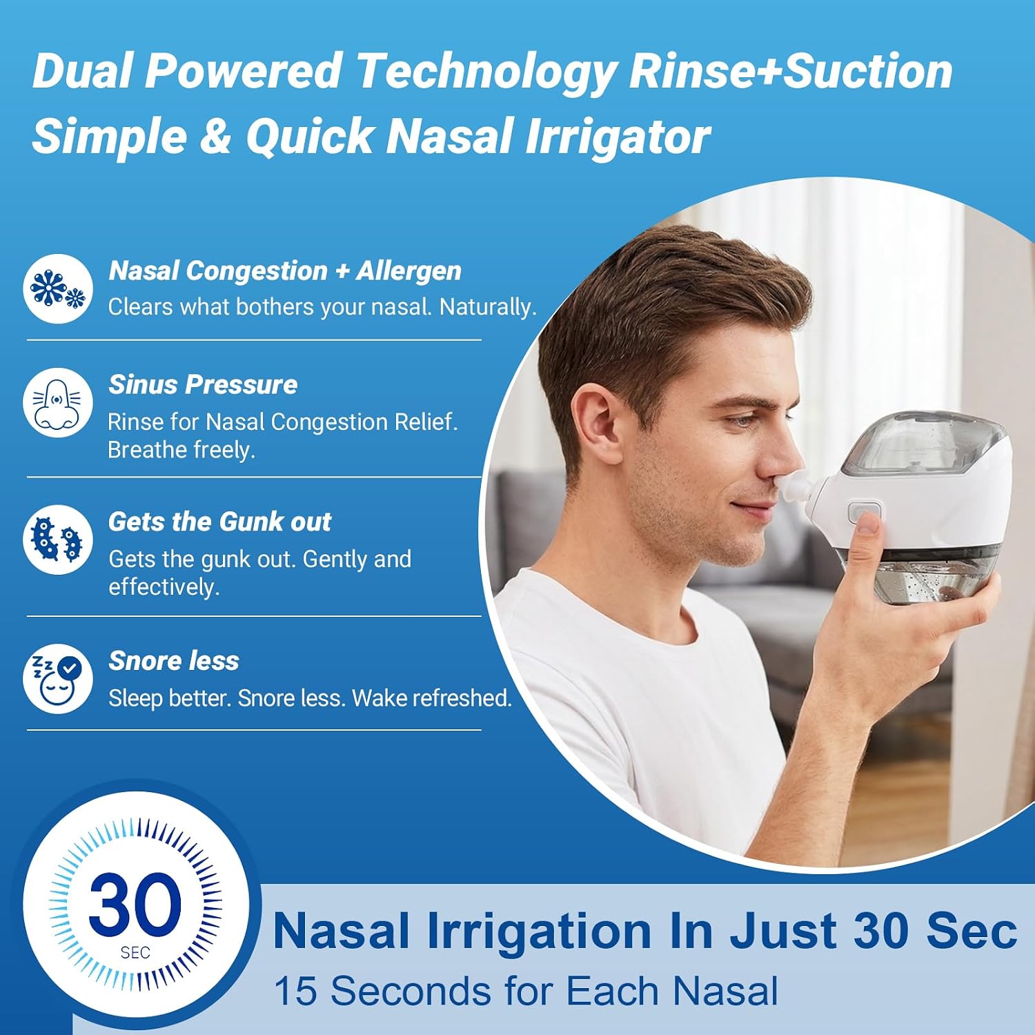 Nasal Irrigation System Nasal Irrigator Sinus Rinse Machine | Electric Nasal Cleaner for Congestion Relief | Sinus Rinse & Suction Dual-Powered