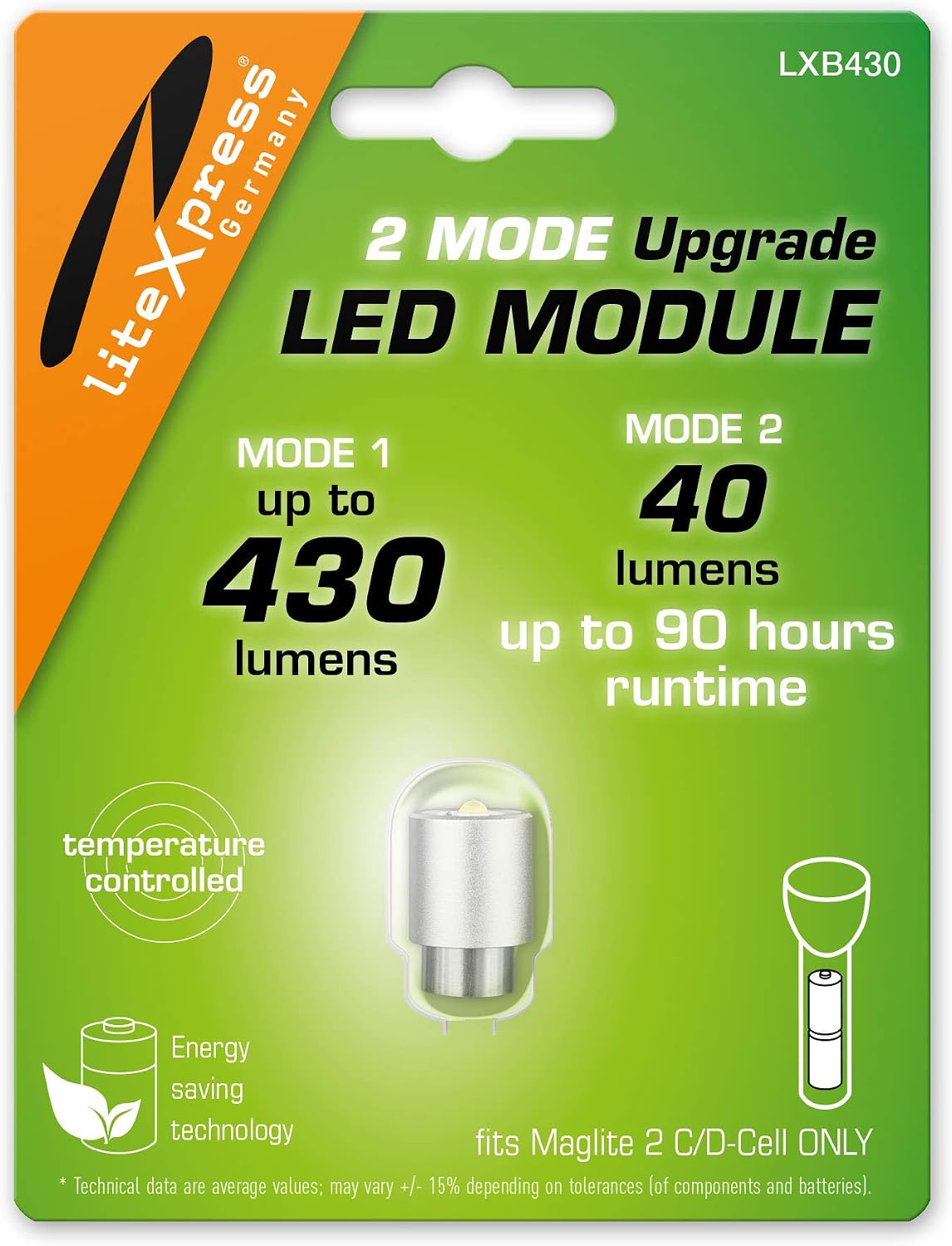 LXB430 2 Mode LED Upgrade Module 430 or 40 Lumen Only for 2 C/D Cell Maglite Torches