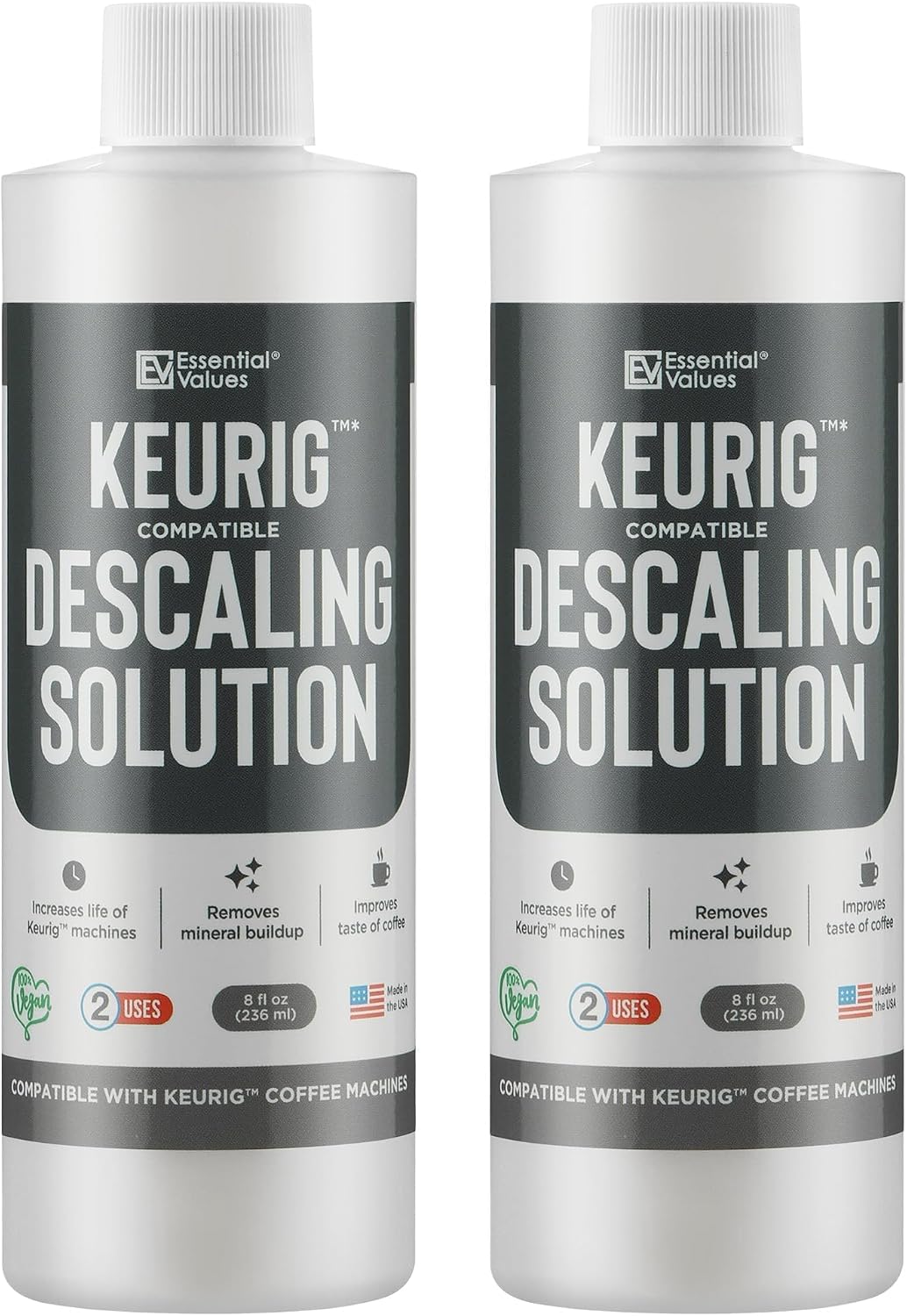 Essential Values Universal Descaling Solution, Made in the USA for Delonghi, Keurig, Breville,Nespresso (2 Uses) Coffee Machine Descaler Cleaner for all Automatic Coffee Makers & Espresso Machines