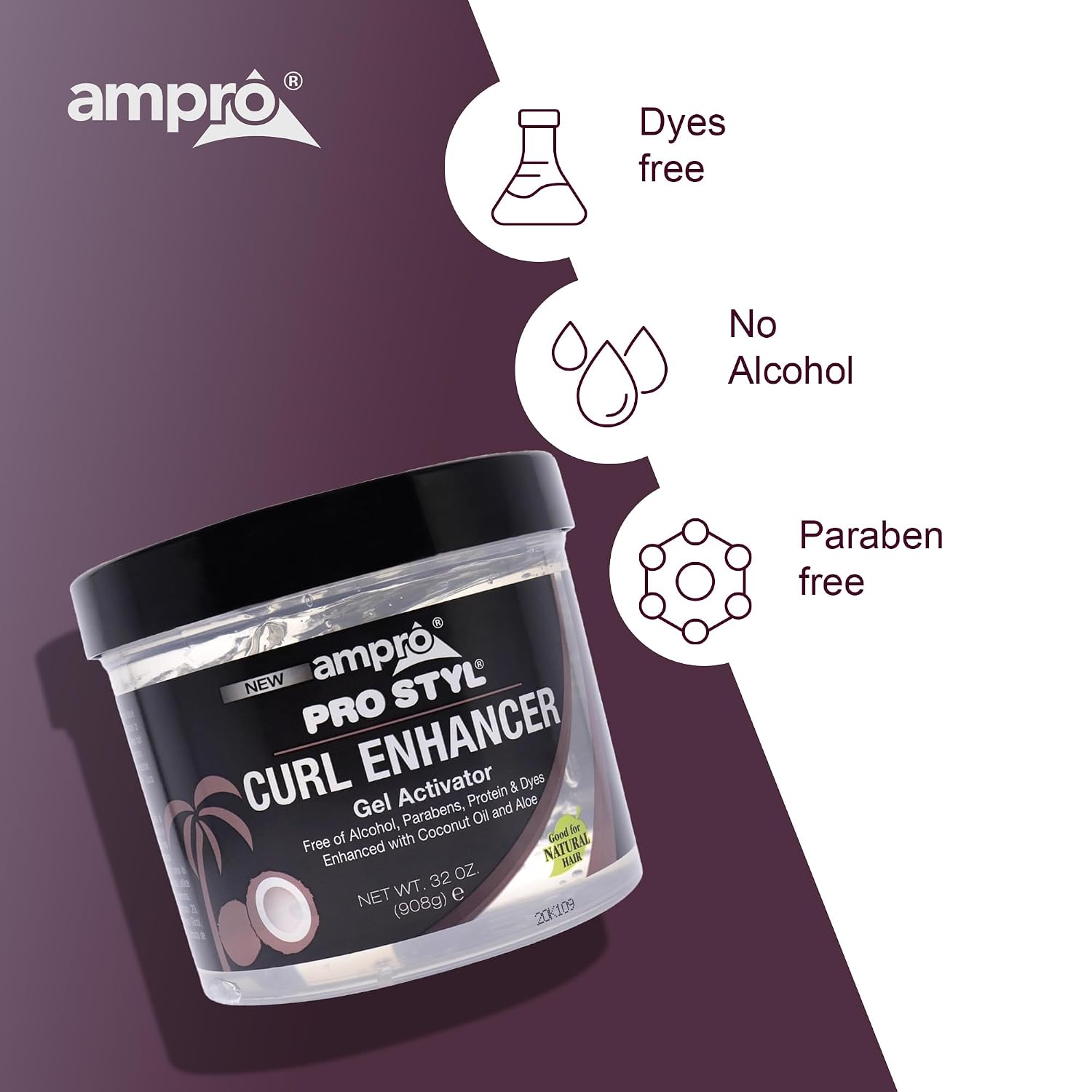 AmPro Pro Styl Curl Enhancer - Gel Activator with Coconut Oil to Moisturize and Define Coils and Waves - Helps Protect and Hydrate Hair Shaft