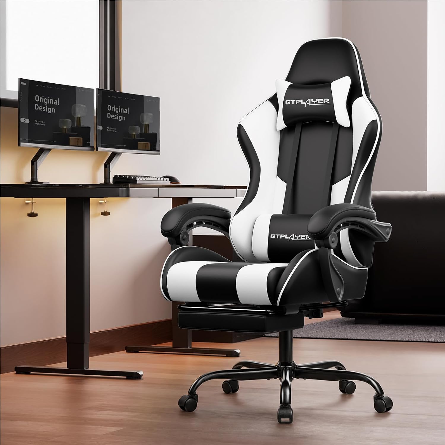 GTPLAYER Gaming Chair, Computer Chair with Footrest and Lumbar Support