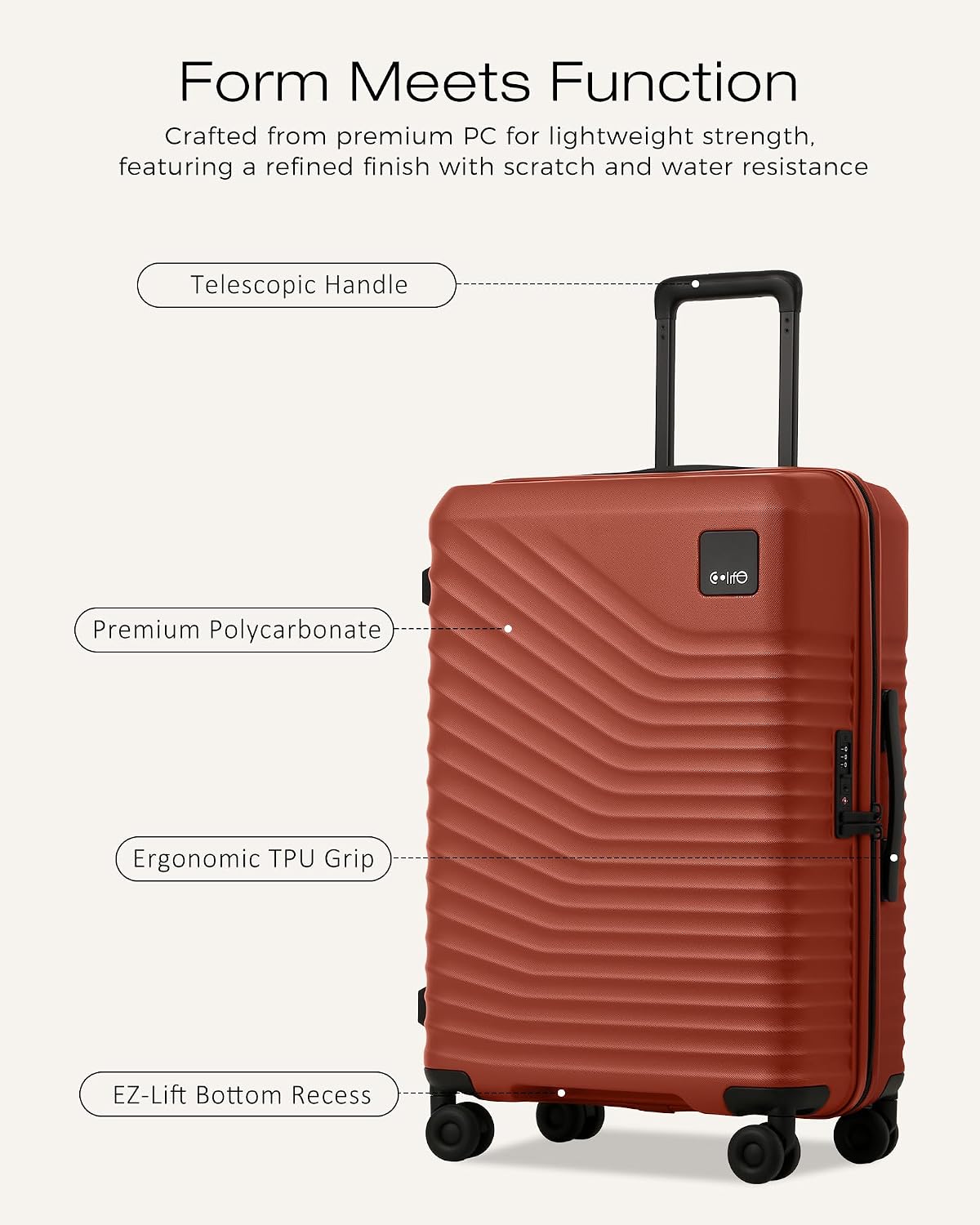 Coolife Luggage Carry-On, Lightweight PC Hardside Suitcase, 20-Inch, Black | Expandable Carry-On, Dual Spinner Wheels, TSA-Approved Lock, Upgraded PC Hardshell, Durable Travel Suitcase