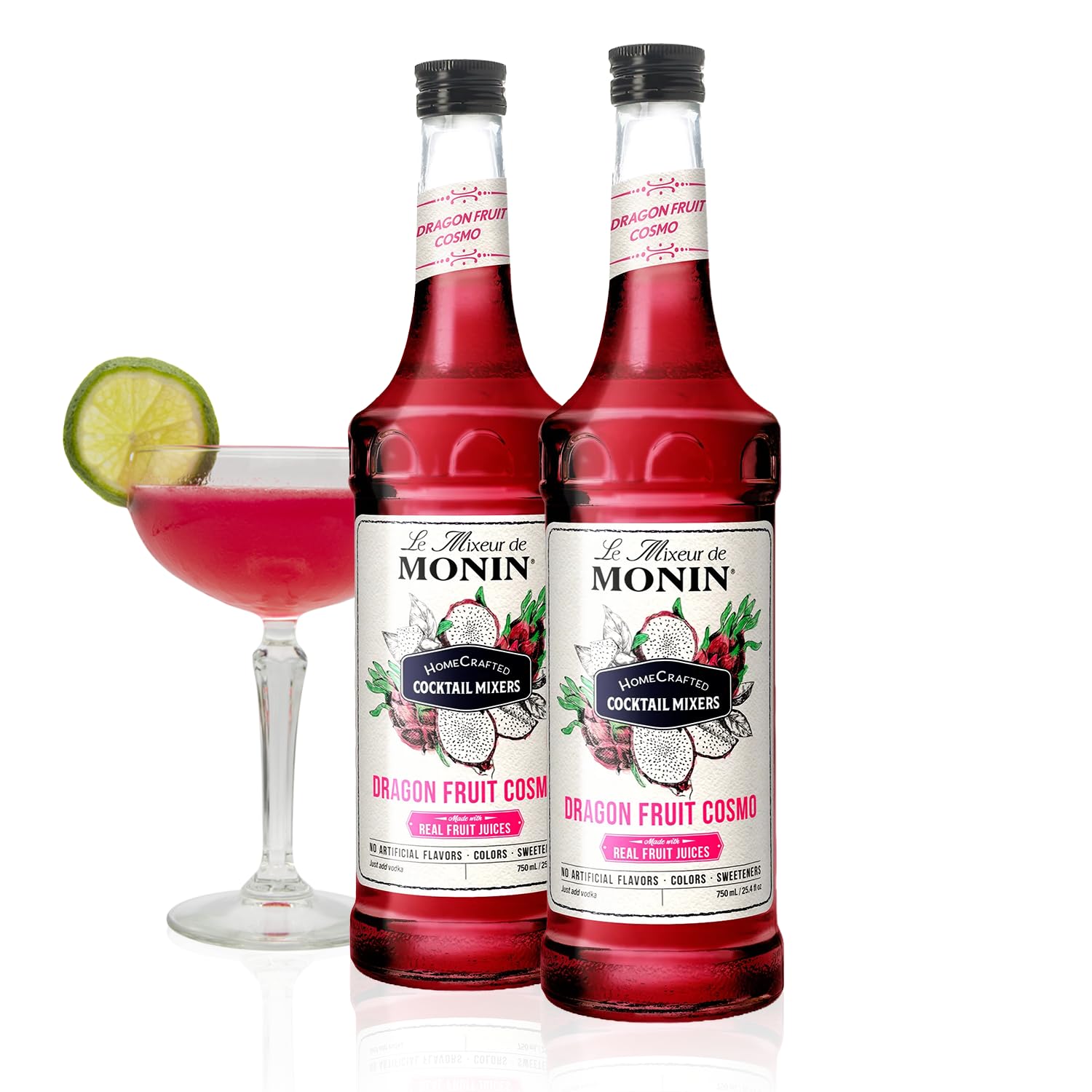 Monin - HomeCrafted Dragon Fruit Cosmo Cocktail Mix, Ready-to-Use Drink Mixer, Strawberry & Pear Blend, Made with Natural Flavors & Real Fruit Juice