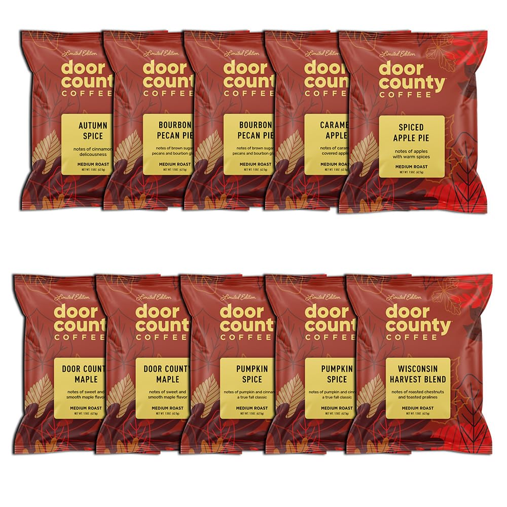 Door County Coffee Gourmet Flavored Sampler Pack, Ten 1.5 oz Bags
