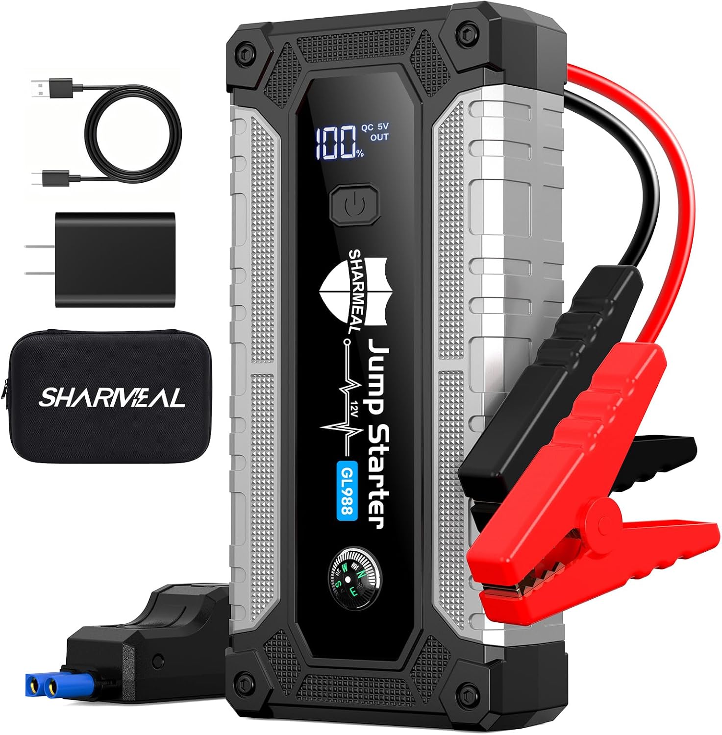 6000A Jump Starter, Portable Jump Starters 12V Car Battery Booster Jump Box Pack for All Gas & 10.0L Diesel Engines with 3 Modes Flashlight and Jumper Cables