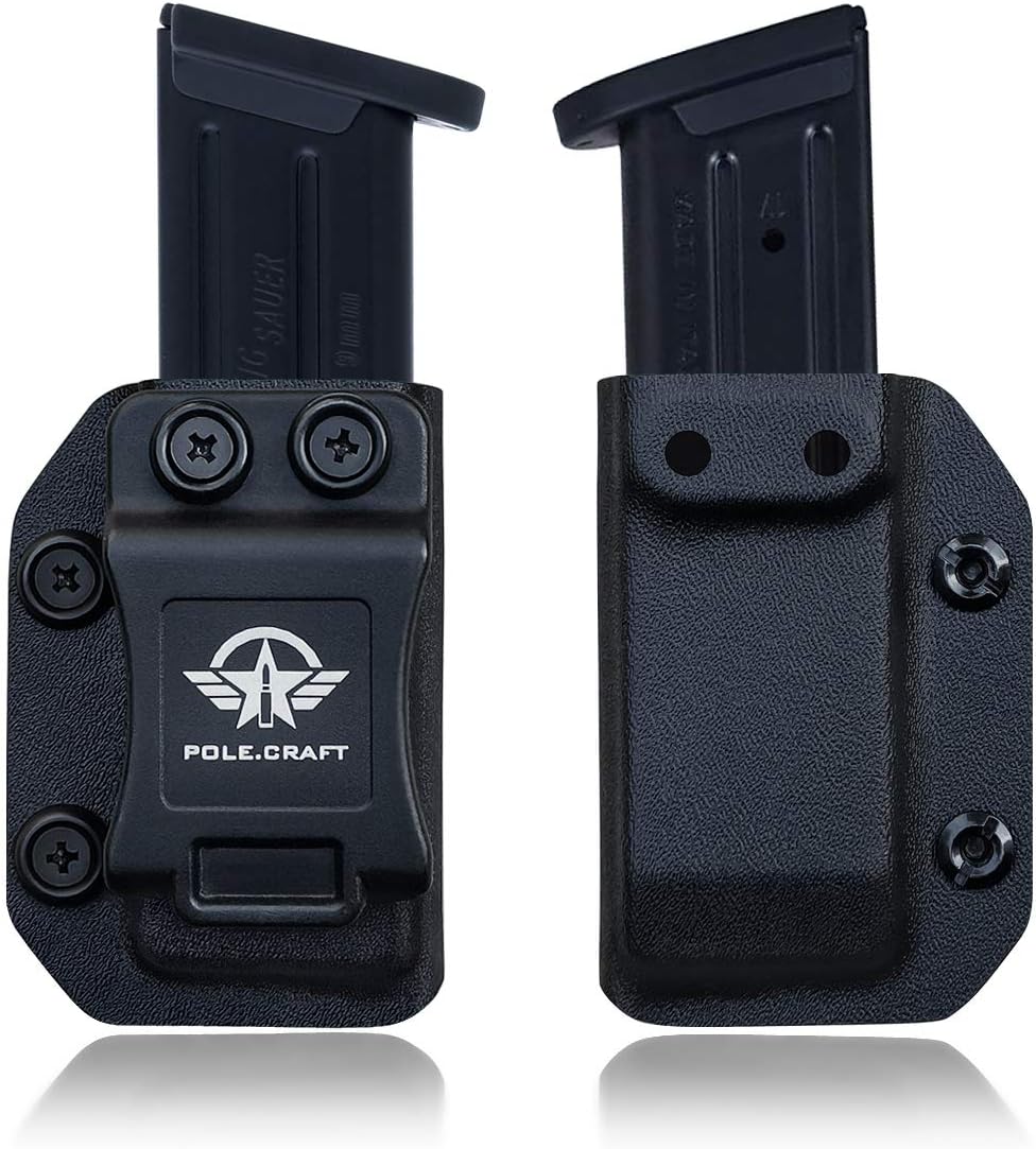 POLE.CRAFT IWB/OWB Magazine Holster Kydex - Mag Carrier Fits: 9mm .40 Double Stack / 9mm .40 Single Stack - P365 1911 Glock 19 19X 17 26 27 28 43 22