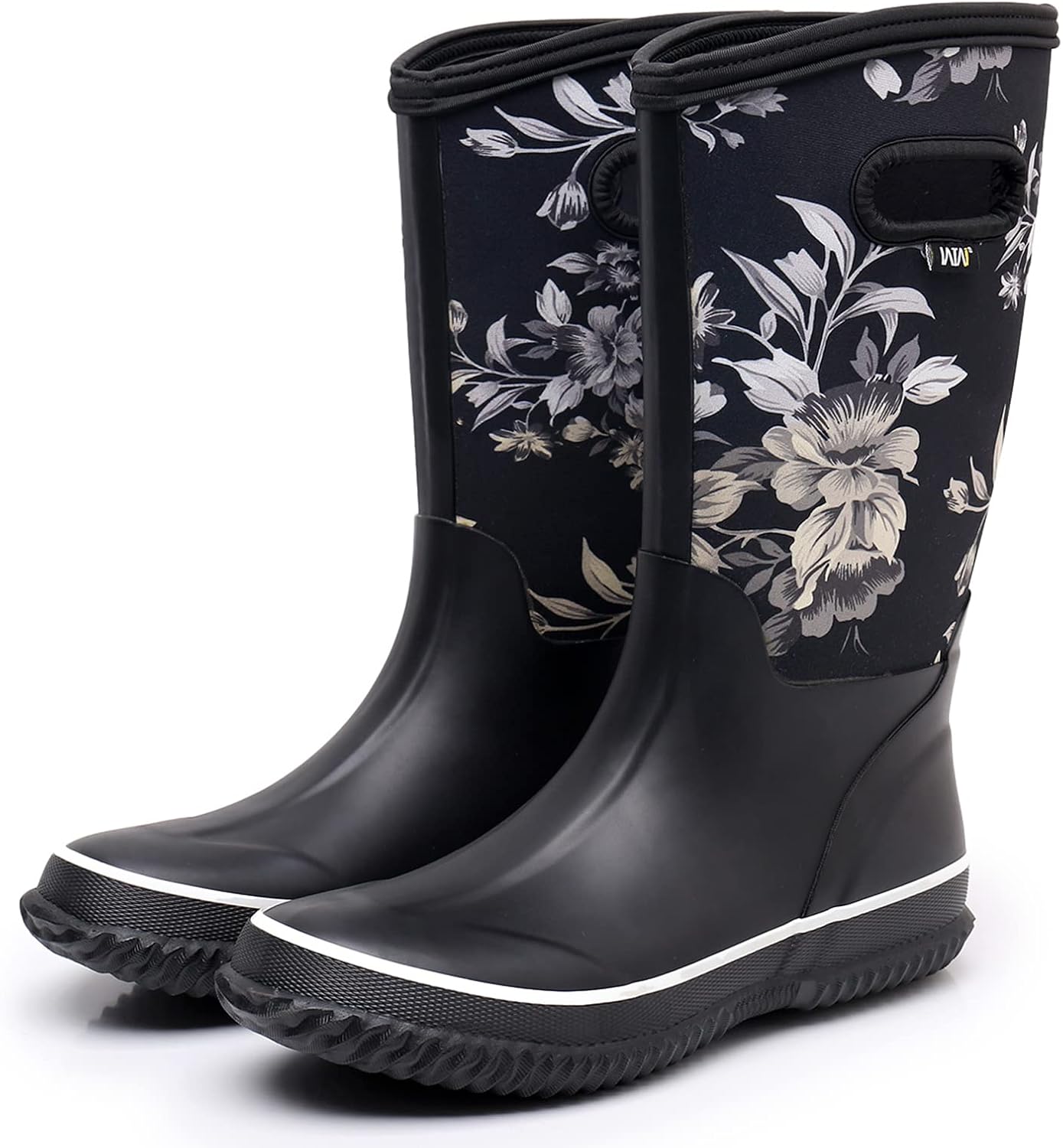 WTW Womens Mid Calf Rain Boots - Waterproof Insulated Neoprene Rubber Boots Mud Outdoor Hunting Garden Boots