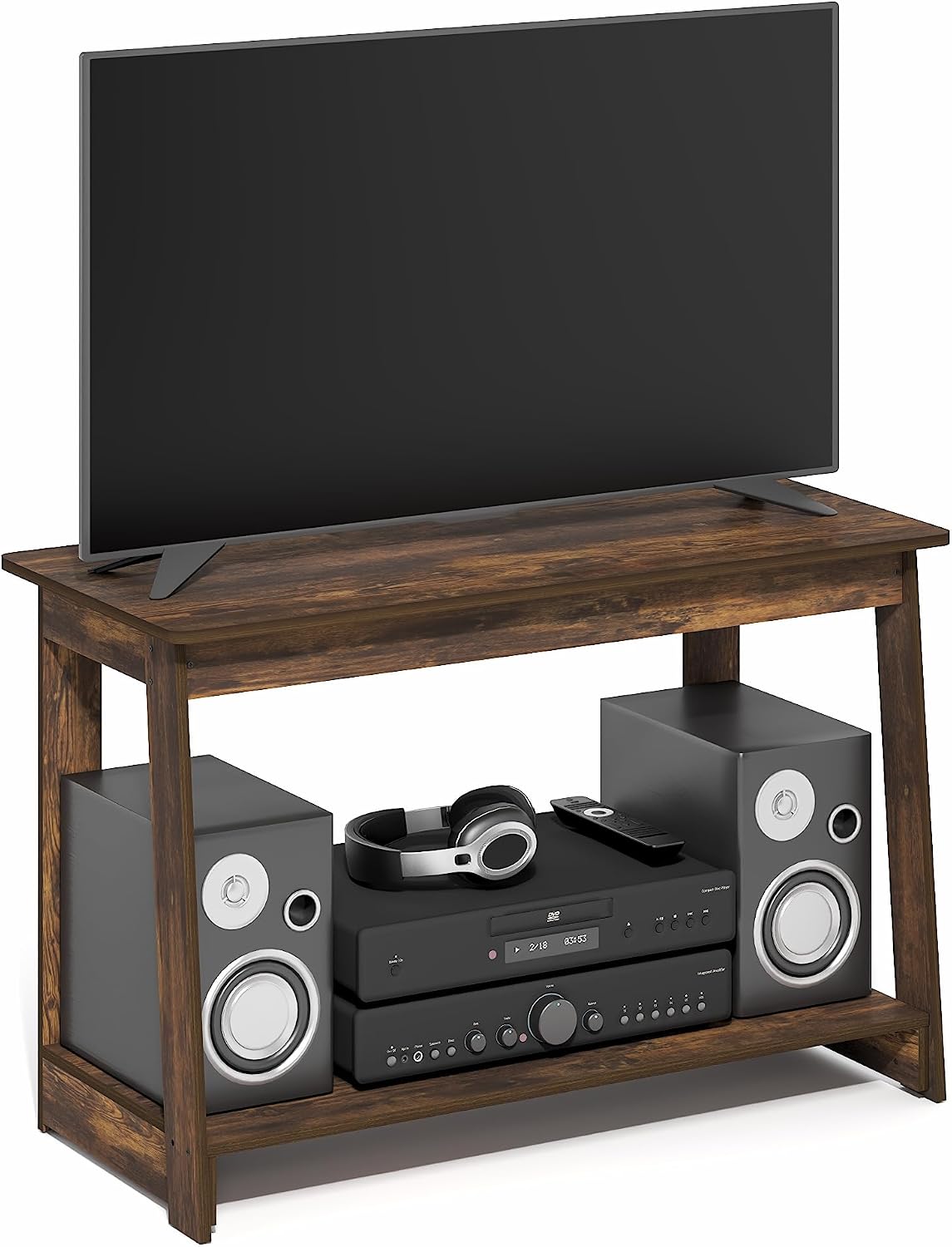 Furinno Beginning TV Stand, 2-Tier Rectangular Entertainment Center with Shelf, TV Console for TV up to 36 Inch, Open Back, for Living Room, Bedroom, French Oak