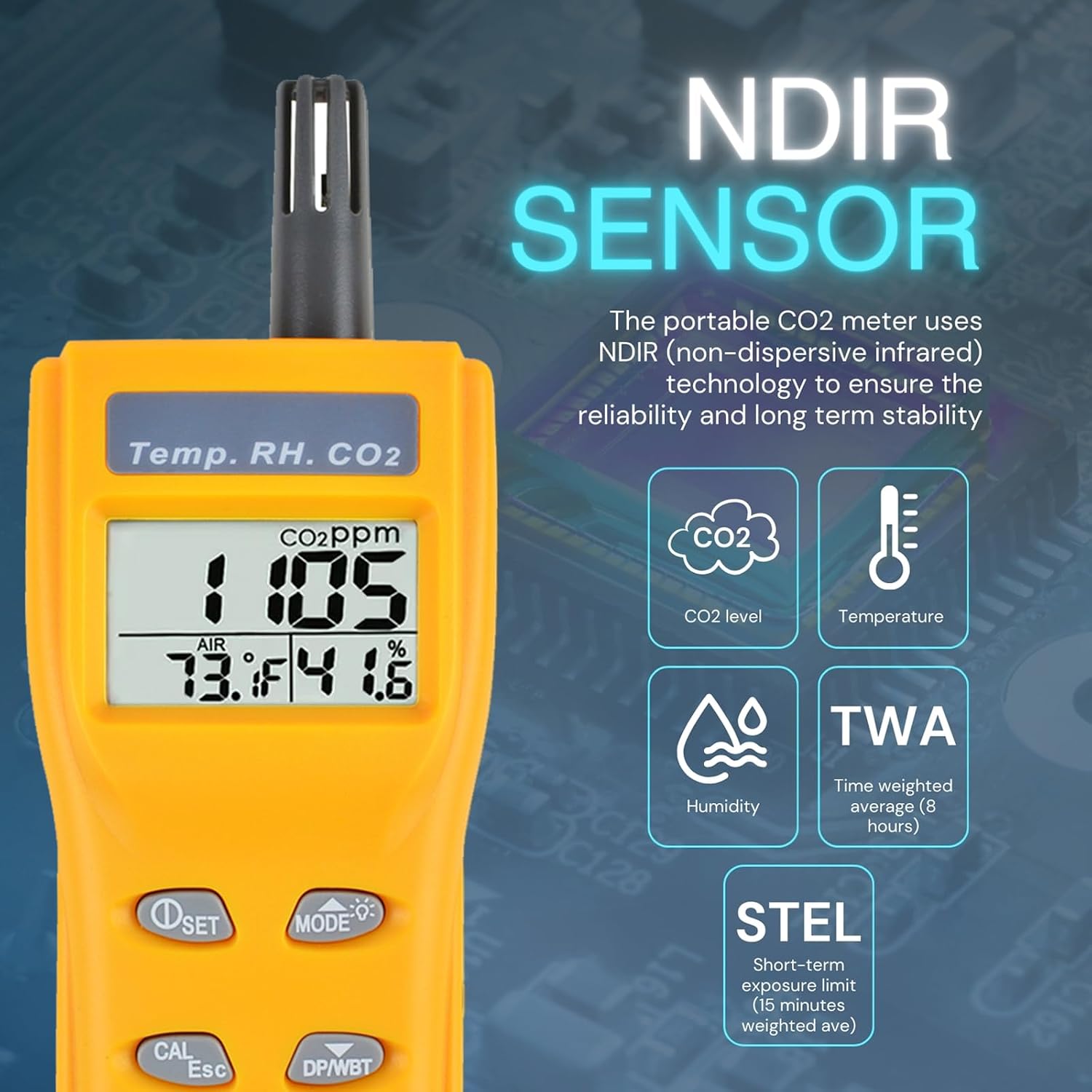 Portable CO2 Meter Handheld CO2 Detector Monitor 0~9999ppm, Carbon Dioxide Meter with Alarm Function