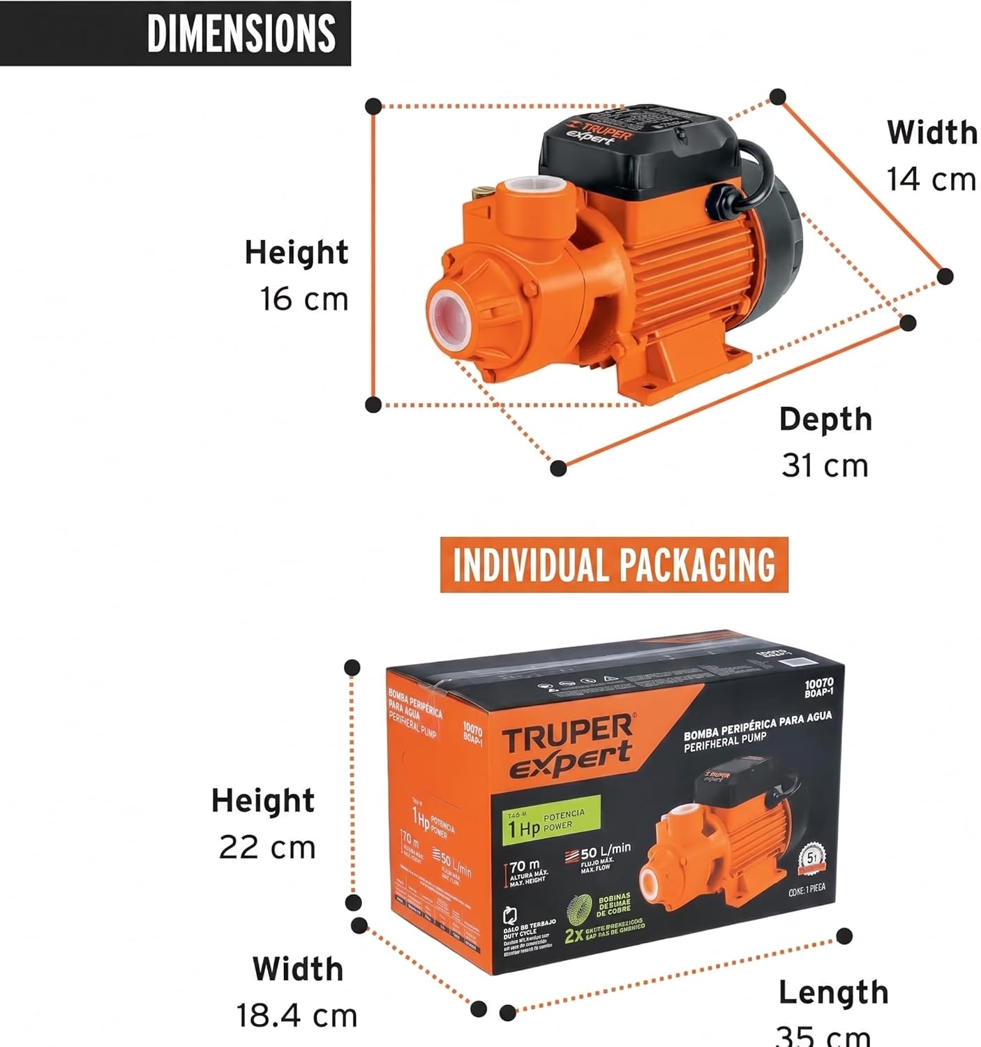 Truper Expert 1 HP Electric Peripheral Water Pump