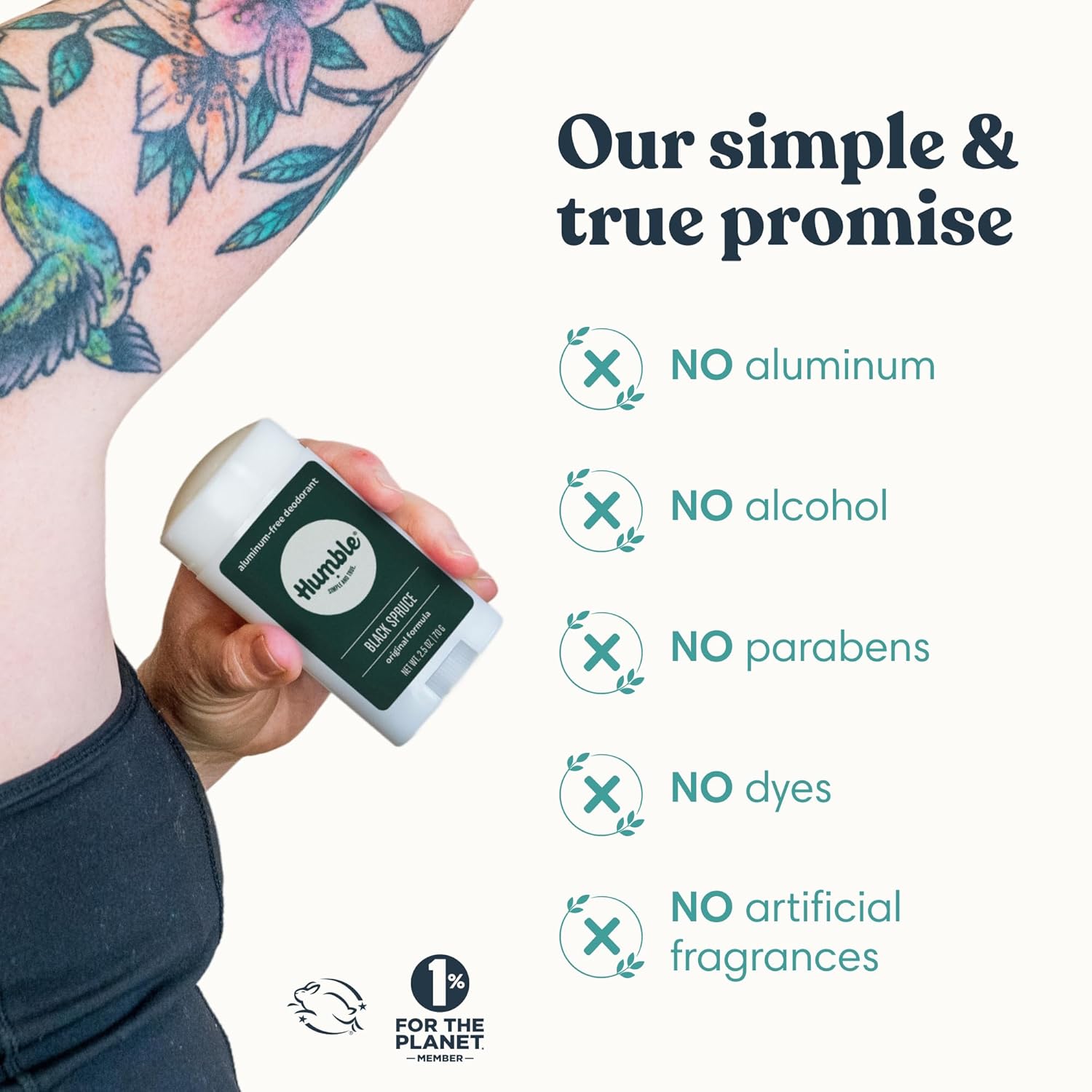 Humble Aluminum-Free Deodorant, Simply Unscented - 1 Pack | Baking Soda-Free, Clean, Fresh, Natural, Essential Oils, Sensitive Skin, Long-Lasting Odor Control, Cruelty-Free, Men & Women