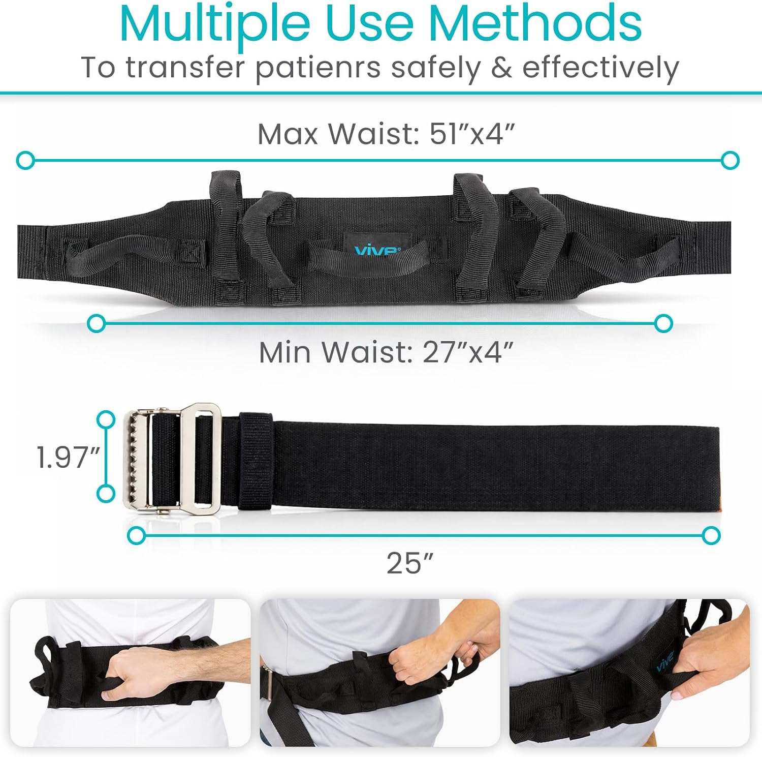 Vive Gait Belt (350lbs) Transfer Belt with Handles - Medical Nursing Safety Patient Assist - Bariatric, Elderly, Handicap