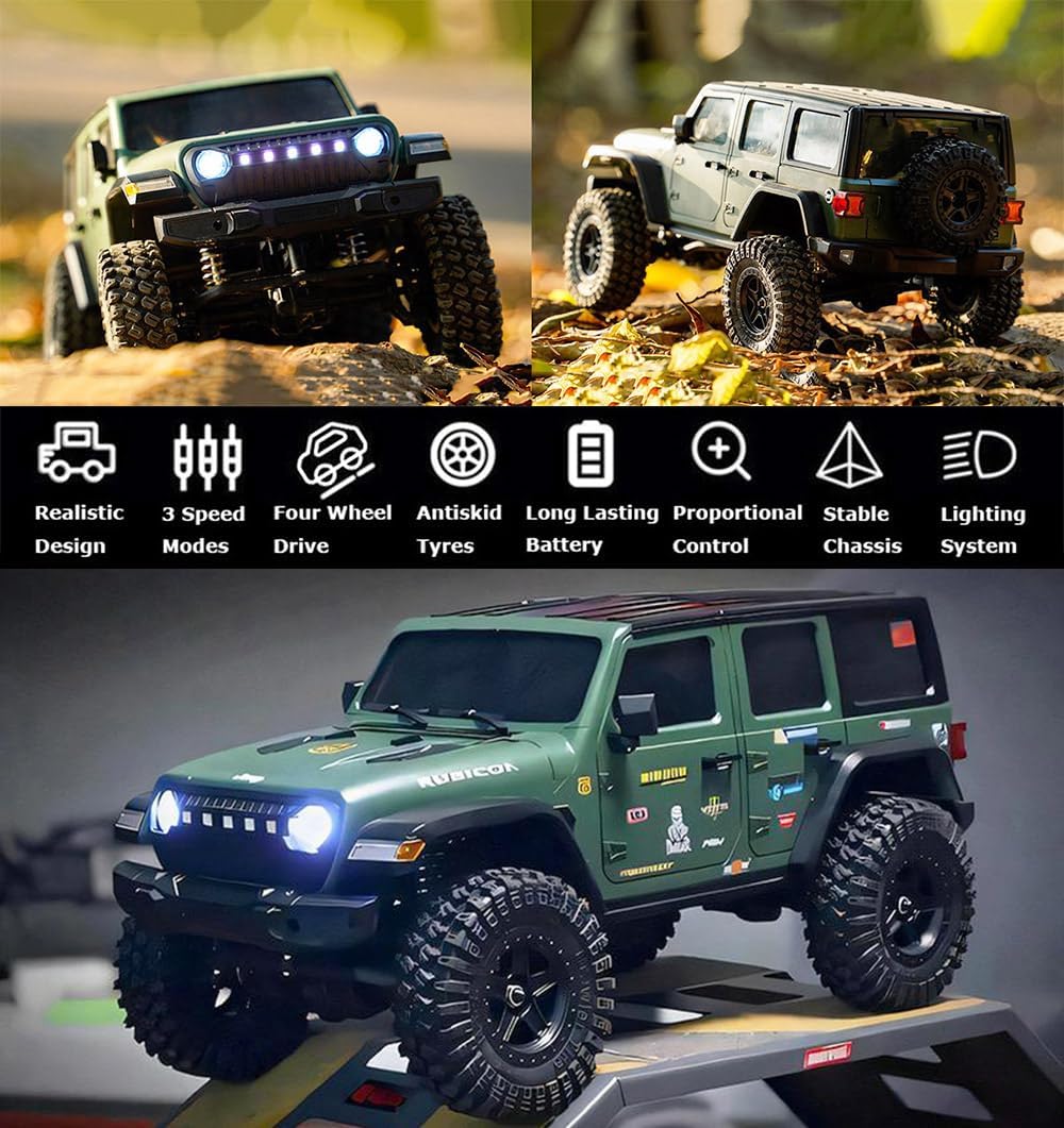 WPLDEWAN 1/18 RC Crawler RC Jeep Remote Control Truck Off Road | RC Rock Crawler 4x4 RTR All Terrain 370 Brushed Motor 2.4GHz Full Proportional 3