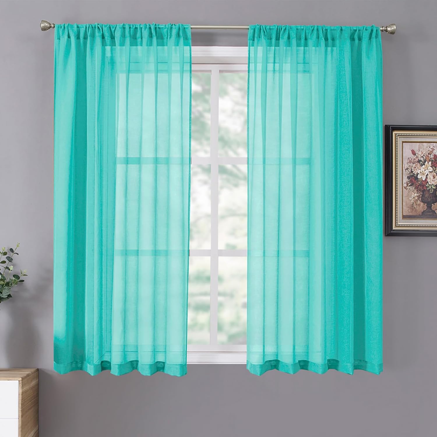 Tollpiz Sheer Curtain Linen Textured Living Room Curtains Sheer Light Filtering Rod Pocket Voile Curtain for Bedroom, 54 x 72 inches Long, White