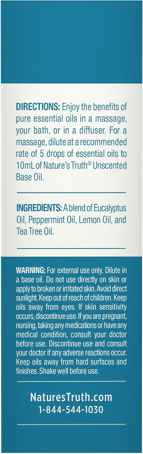 Nature's Truth Breathe Easy Essential Oil Blend | 15 mL | with Eucalyptus, Peppermint, Lemon, and Tea Tree Oils | for Aromatherapy | Pure Plant Based