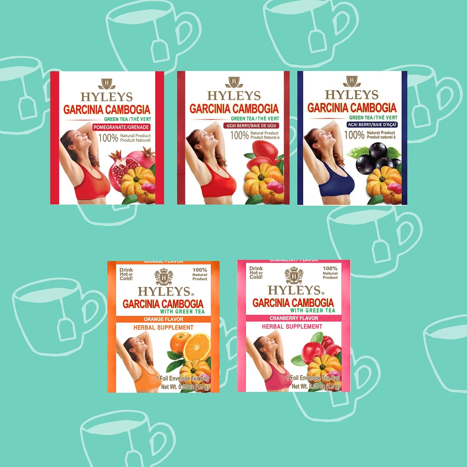 HYLEYS Tea Garcinia Cambogia Green Tea 5 Flavors Assortment - 25 Tea Bags